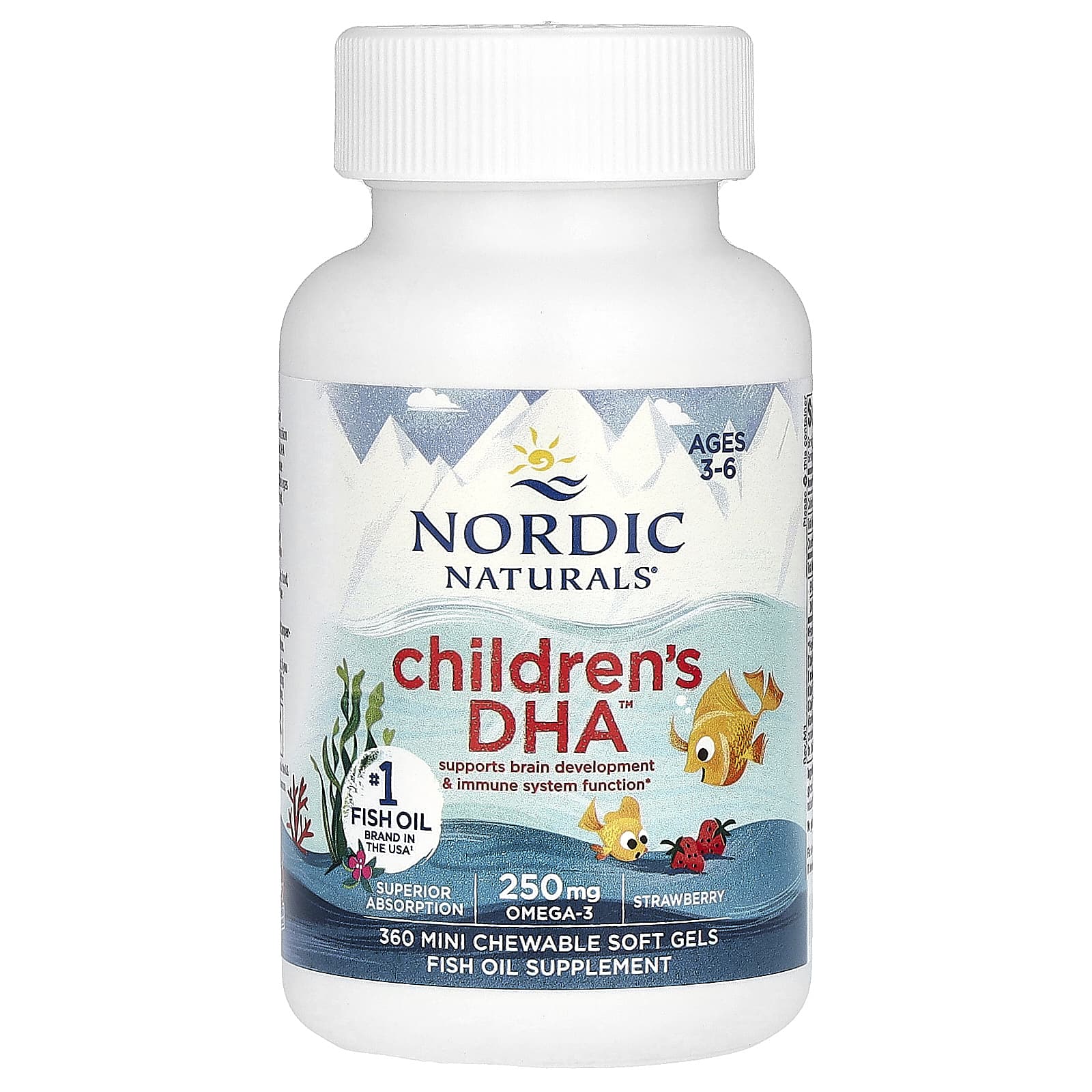 Nordic Naturals, Children's DHA, Ages 3-6, Strawberry, 360 Mini Chewable Soft Gels UPC 768990027208 | HiLife Vitamins