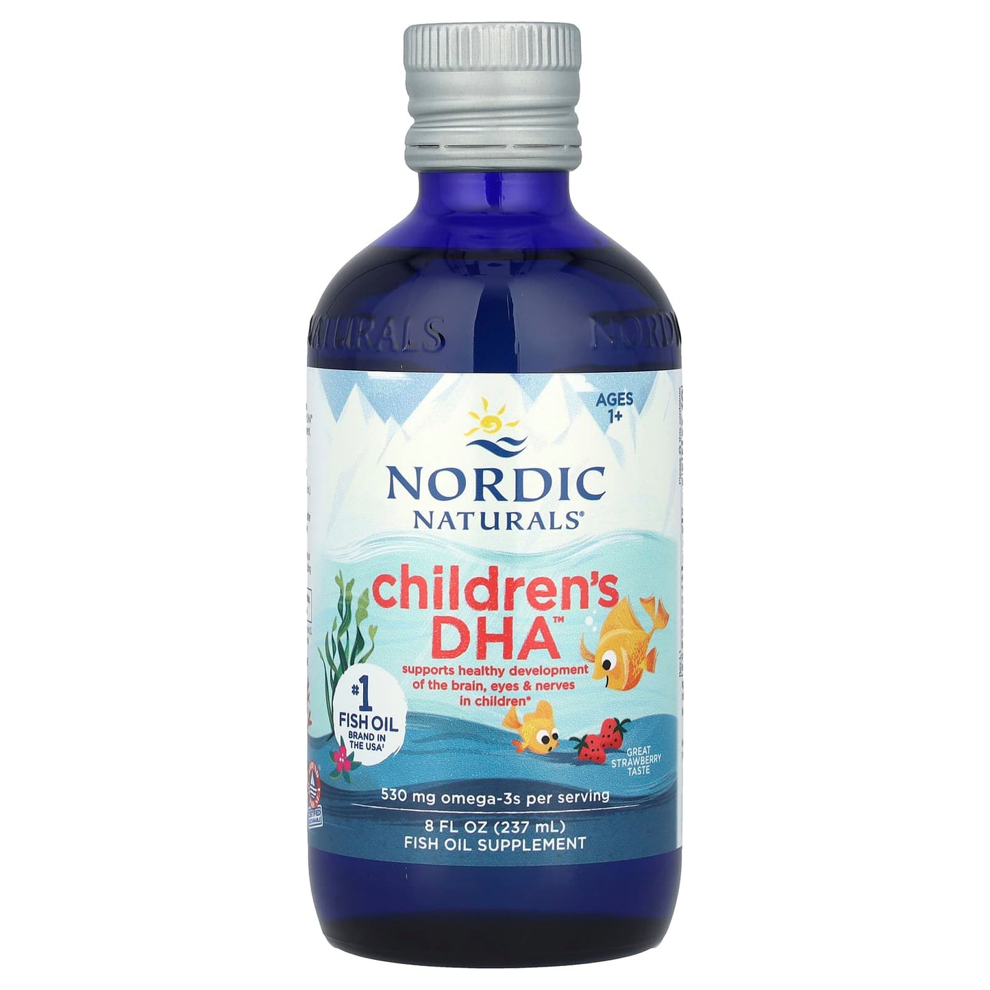 Nordic Naturals, Children's DHA™, Ages 1+, Strawberry, 8 fl oz (237 ml) UPC 768990027239 | HiLife Vitamins