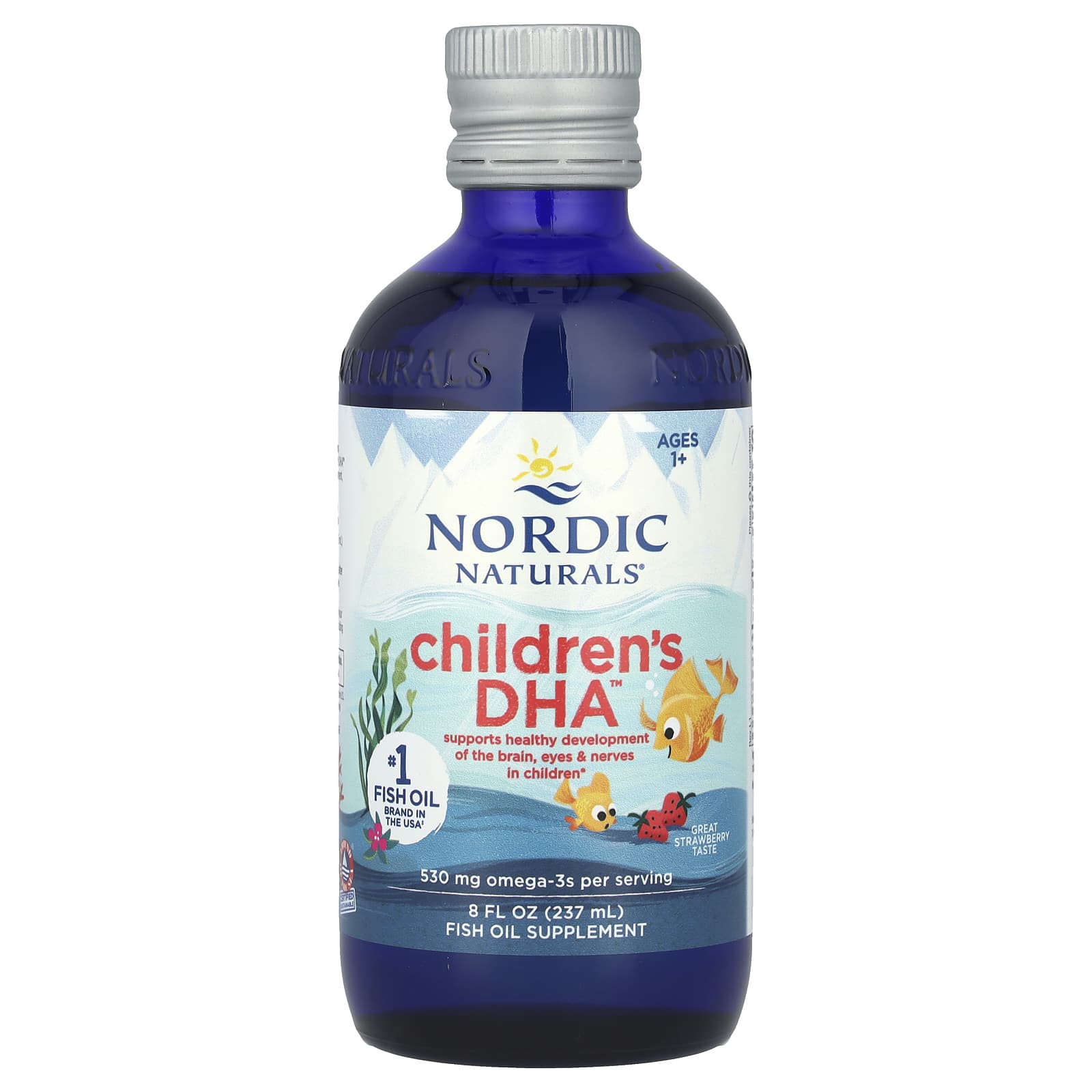 Nordic Naturals, Children's DHA™, Ages 1+, Strawberry, 8 fl oz (237 ml) UPC 768990027239 | HiLife Vitamins