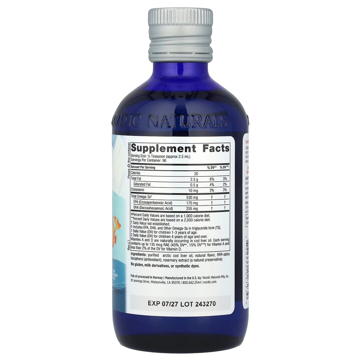 Nordic Naturals, Children's DHA™, Ages 1+, Strawberry, 8 fl oz (237 ml) UPC 768990027239 | HiLife Vitamins