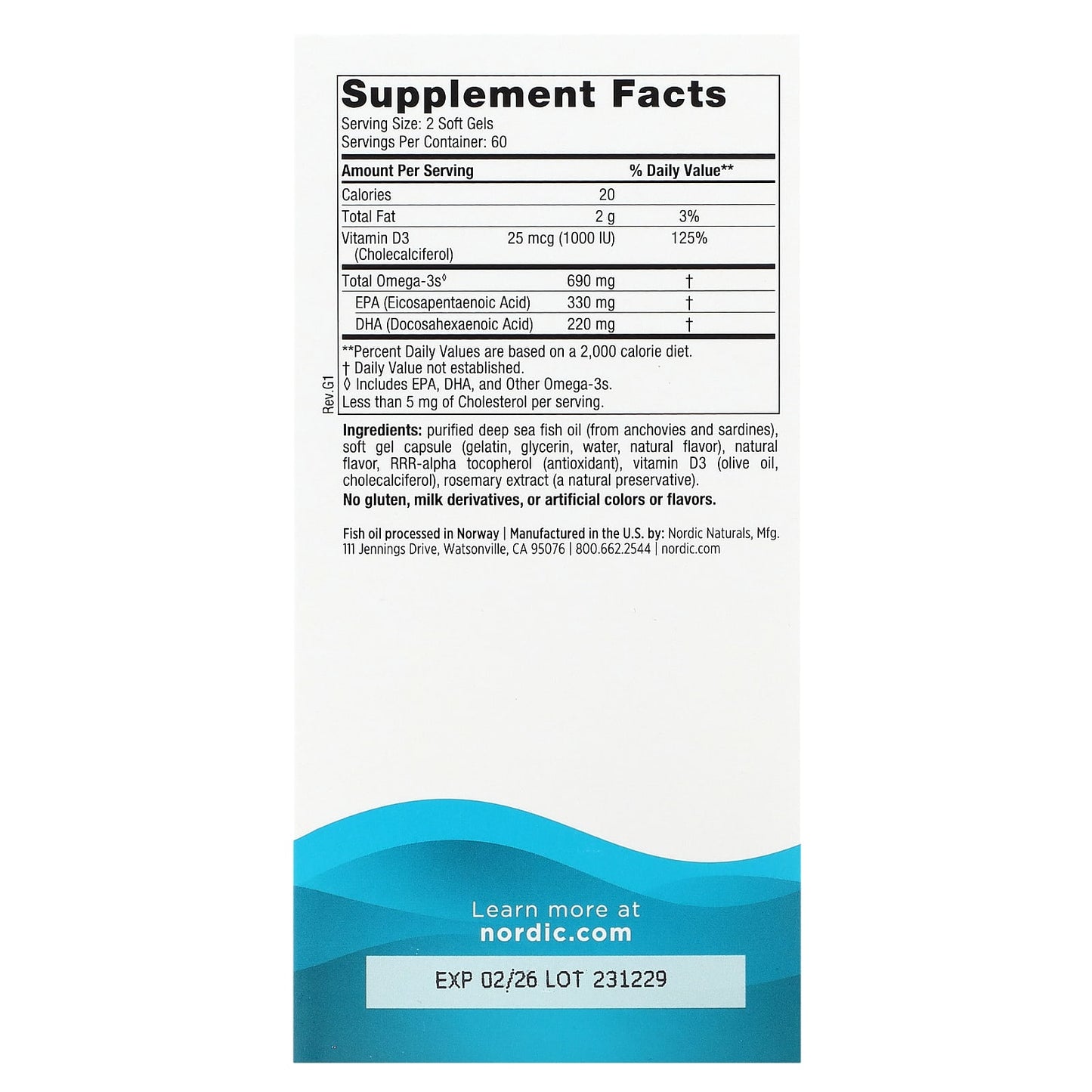Nordic Naturals, Omega-3D, Lemon, 120 Softgels UPC 768990027611 | HiLife Vitamins