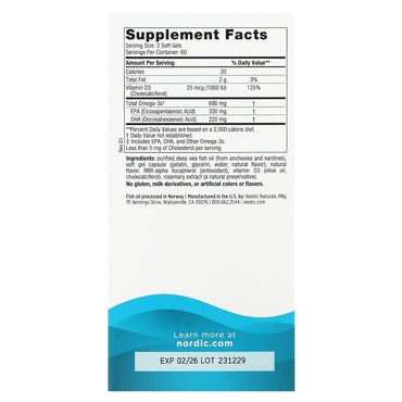 Nordic Naturals, Omega-3D, Lemon, 120 Softgels UPC 768990027611 | HiLife Vitamins