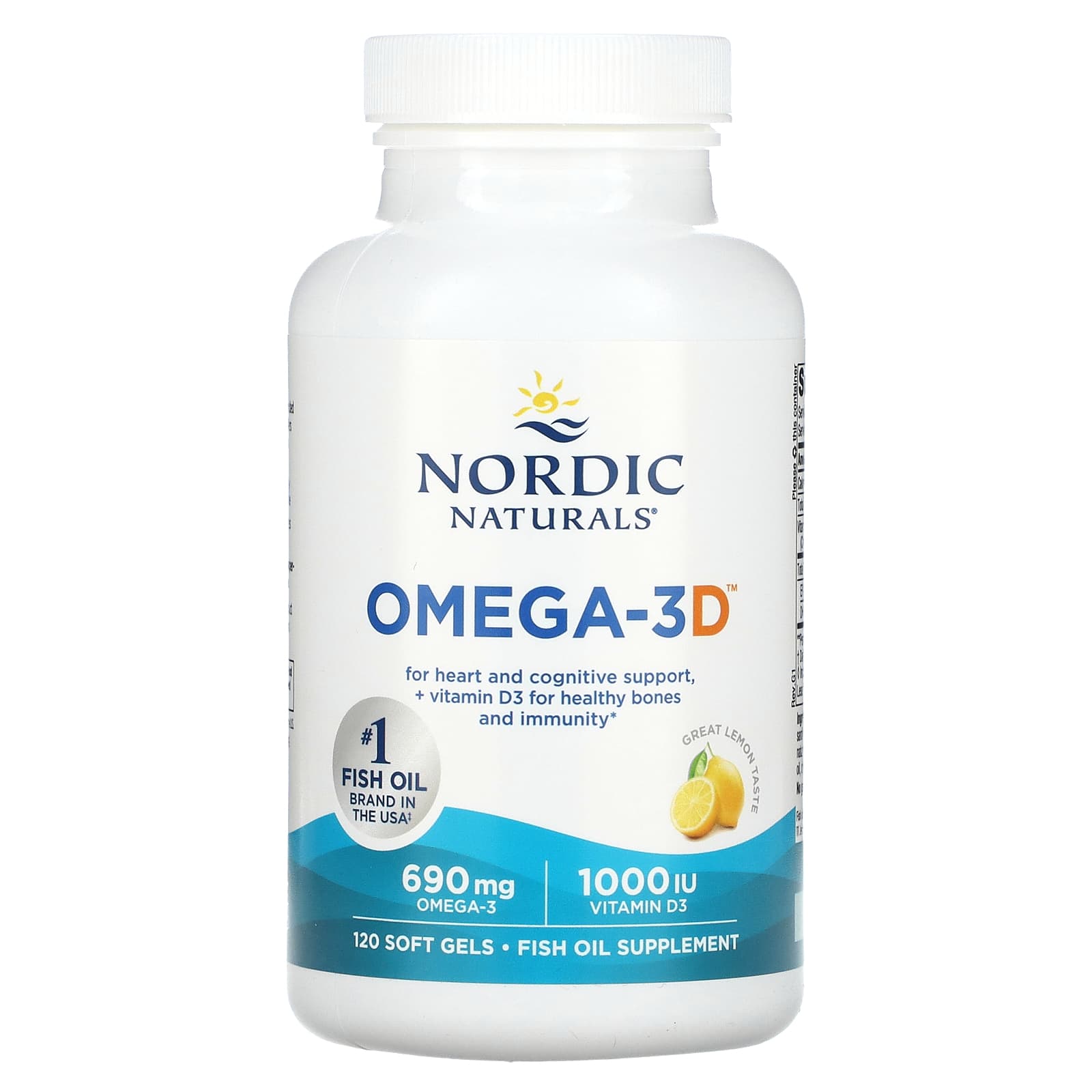 Nordic Naturals, Omega-3D, Lemon, 120 Softgels UPC 768990027611 | HiLife Vitamins