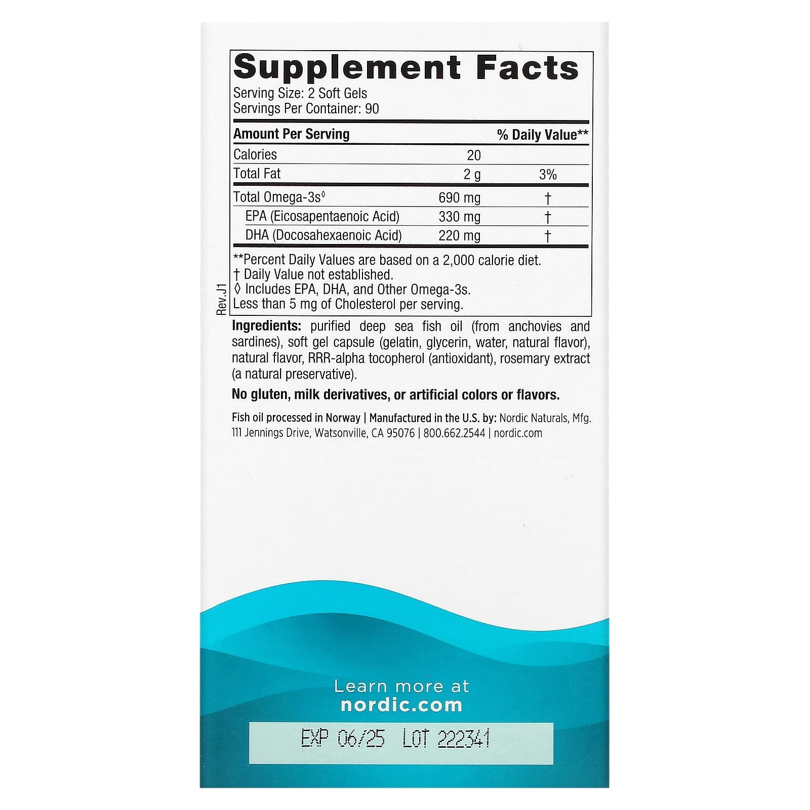 Nordic Naturals, Omega-3, Lemon, 690 mg, 180 Softgels UPC 768990037603 | HiLife Vitamins
