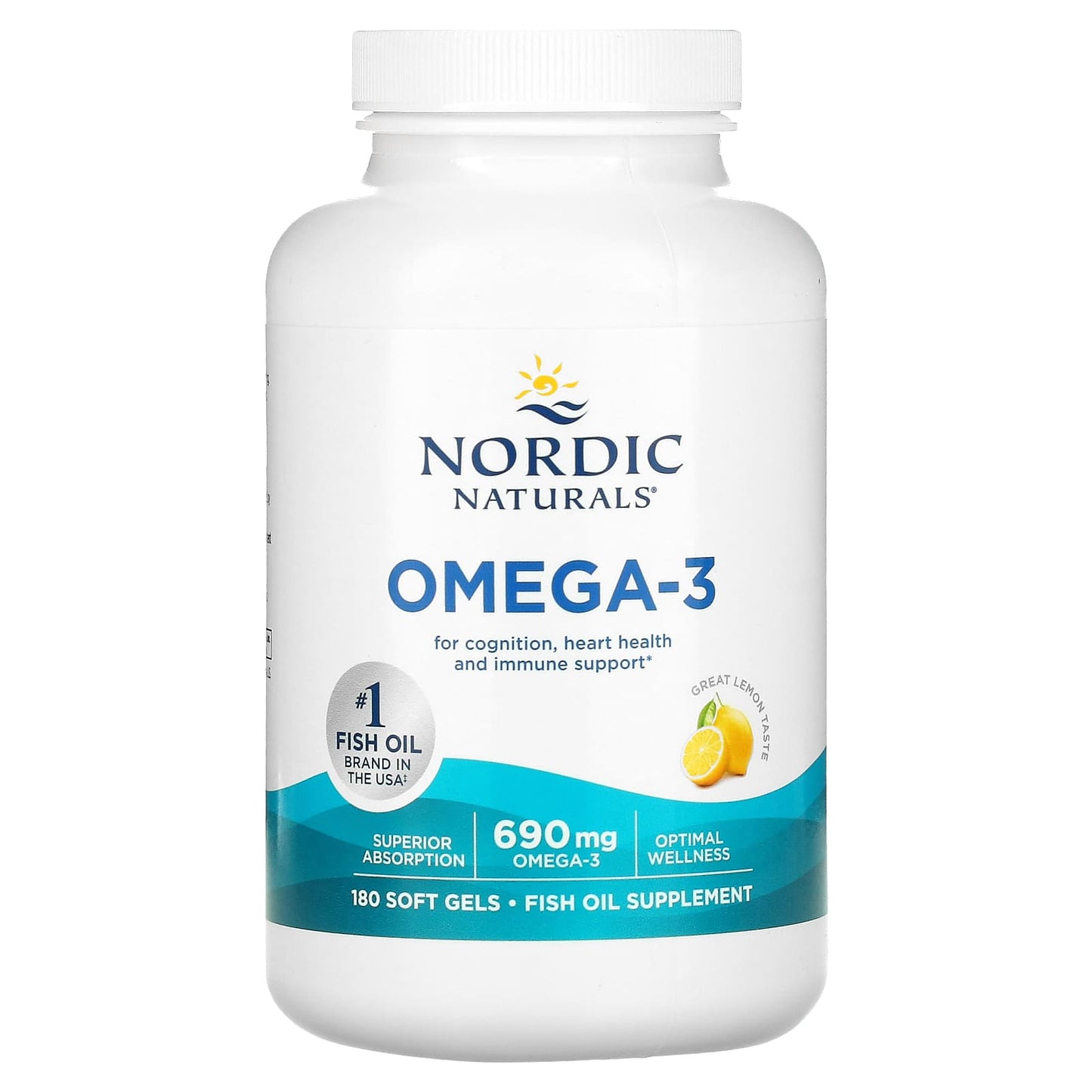 Nordic Naturals, Omega-3, Lemon, 690 mg, 180 Softgels UPC 768990037603 | HiLife Vitamins