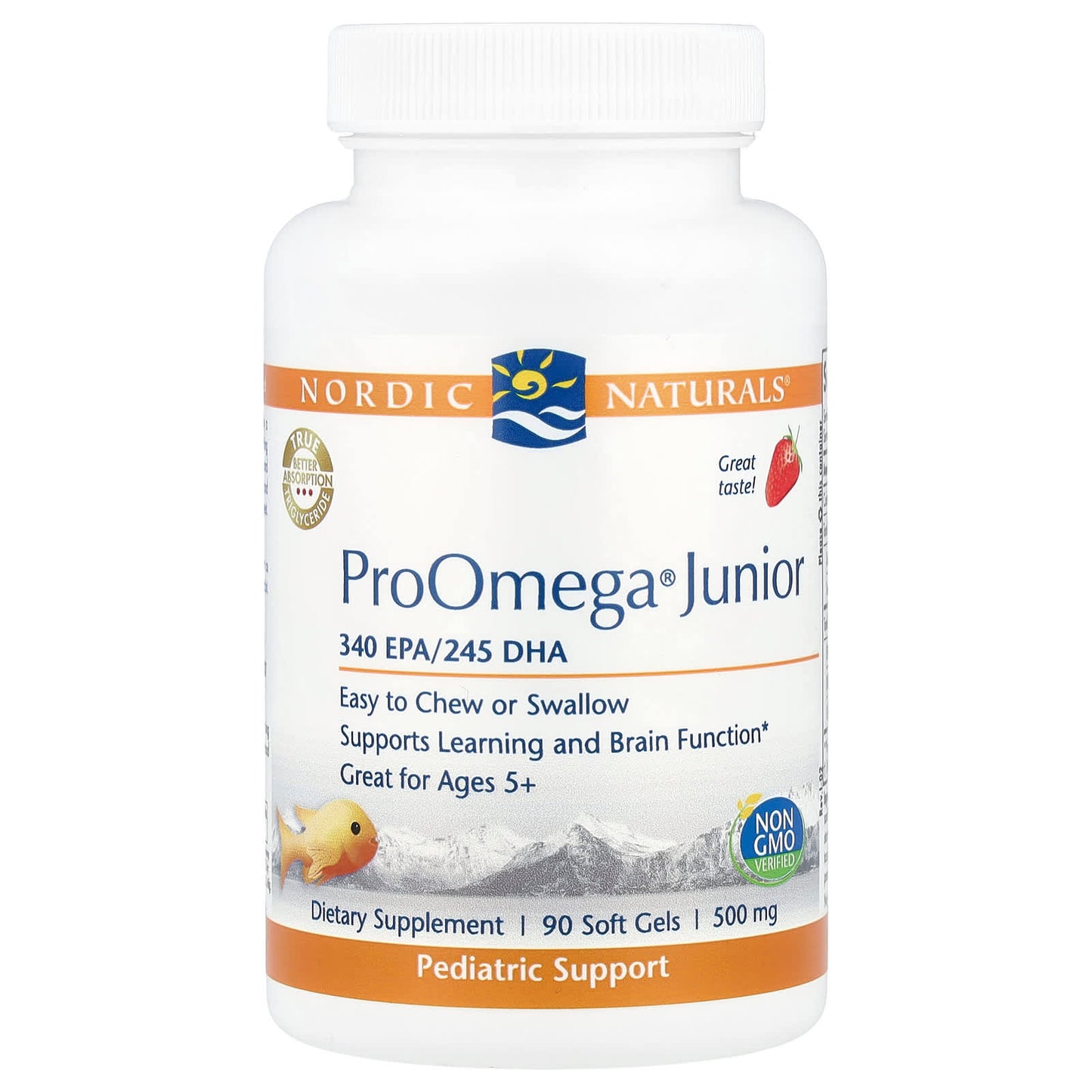 Nordic Naturals, ProOmega® Junior, Ages 5+, Strawberry, 680 mg, 90 Soft Gels (340 mg per Softgel ) UPC 768990071003 | HiLife Vitamins