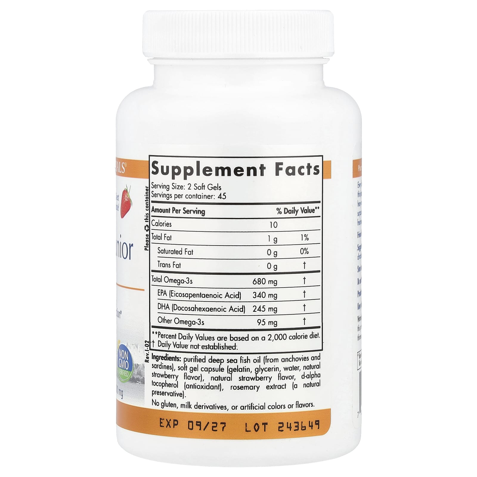 Nordic Naturals, ProOmega® Junior, Ages 5+, Strawberry, 680 mg, 90 Soft Gels (340 mg per Softgel ) UPC 768990071003 | HiLife Vitamins