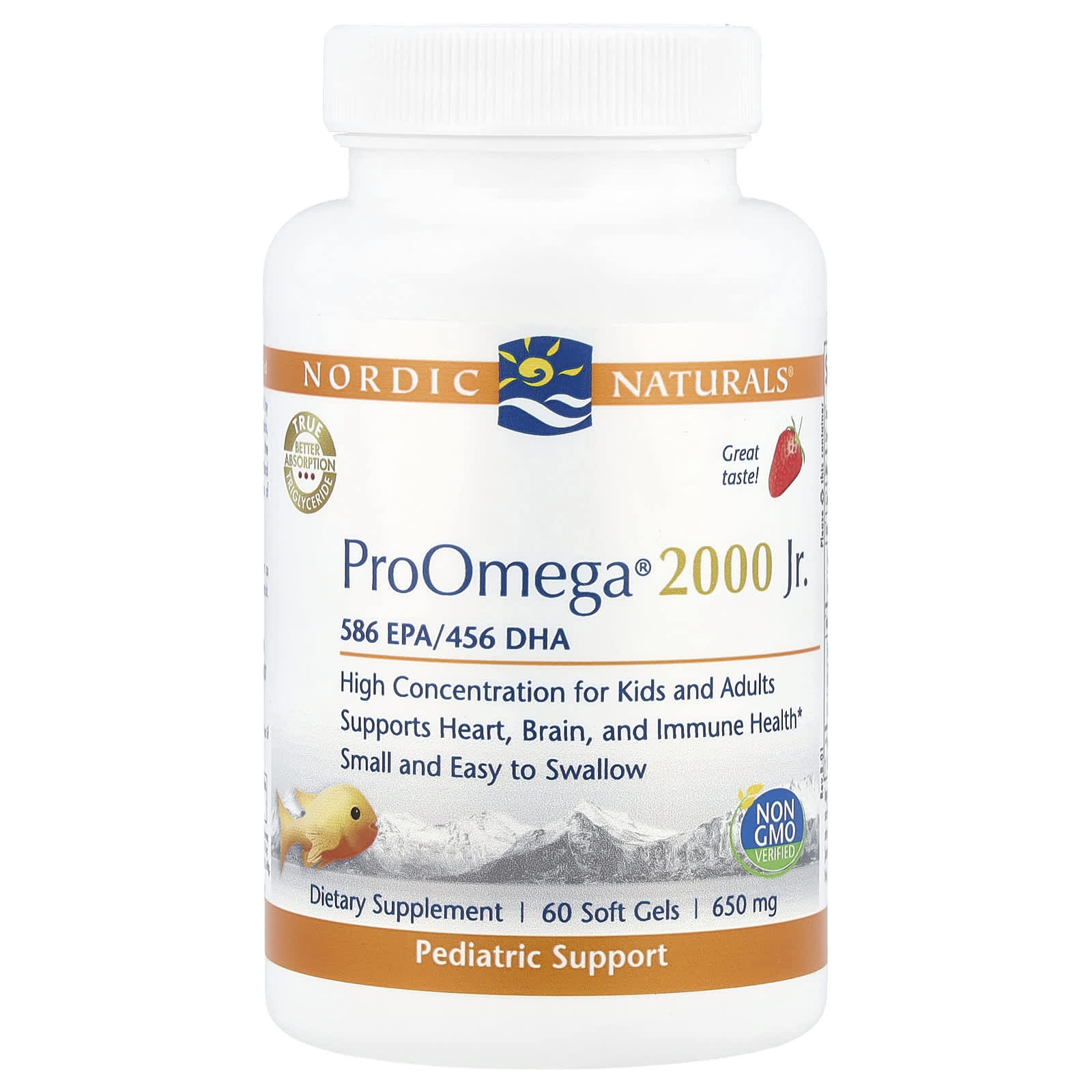 Nordic Naturals, ProOmega® 2000 Jr., Strawberry, 650 mg, 60 Soft Gels UPC 768990071256 | HiLife Vitamins