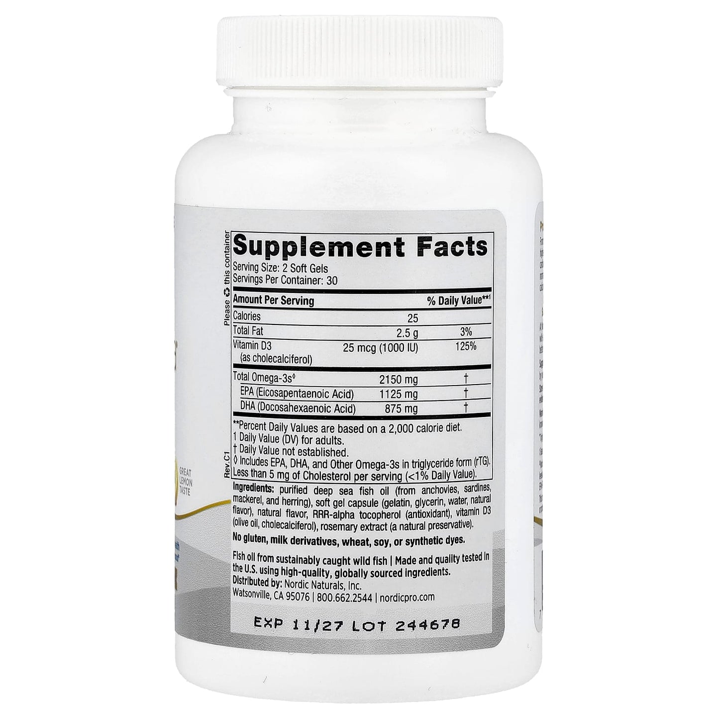 Nordic Naturals, ProOmega® 2000-D, Lemon, 60 Soft Gels UPC 768990121340 | HiLife Vitamins