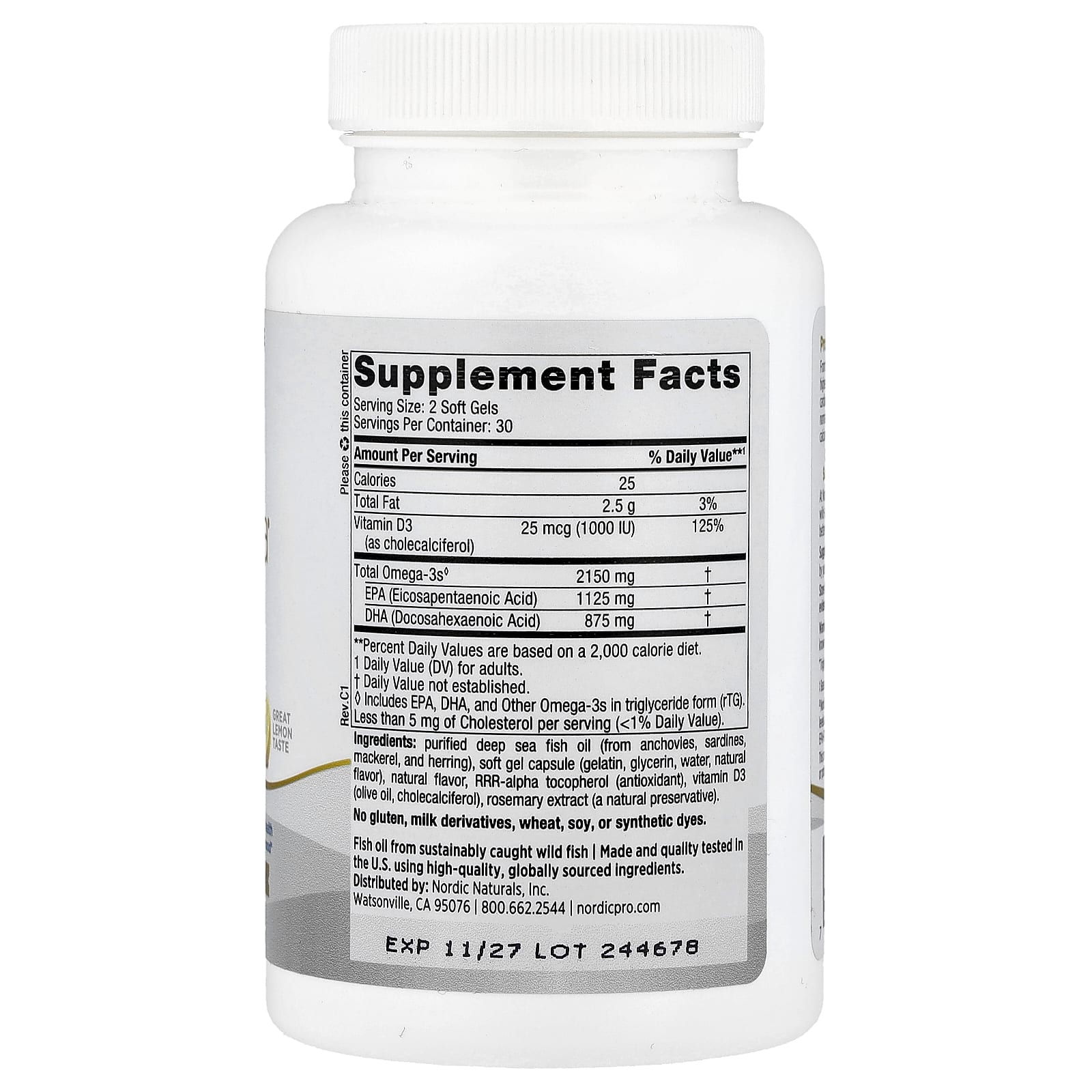 Nordic Naturals, ProOmega® 2000-D, Lemon, 60 Soft Gels UPC 768990121340 | HiLife Vitamins