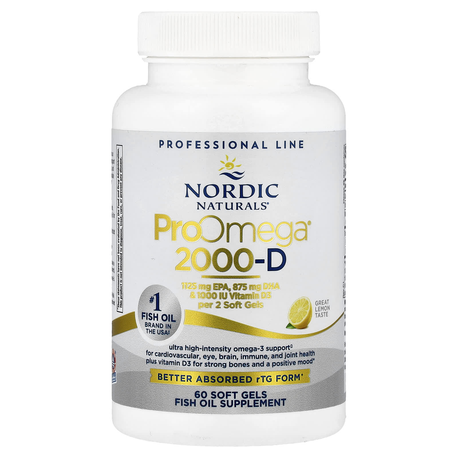Nordic Naturals, ProOmega® 2000-D, Lemon, 60 Soft Gels UPC 768990121340 | HiLife Vitamins