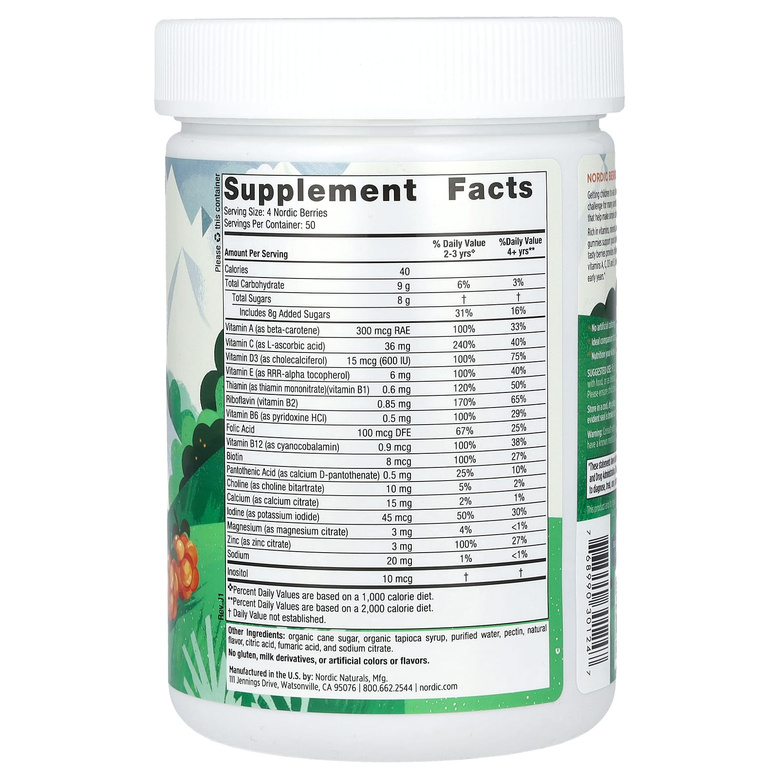 Nordic Naturals, Nordic Berries, Multivitamin Gummies, Ages 3+, Original, 200 Gummy Berries UPC 768990301247 | HiLife Vitamins
