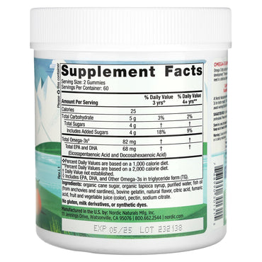 Nordic Naturals, Omega-3 Gummies, Ages 3+, Tangerine, 120 Gummies UPC 768990301315 | HiLife Vitamins