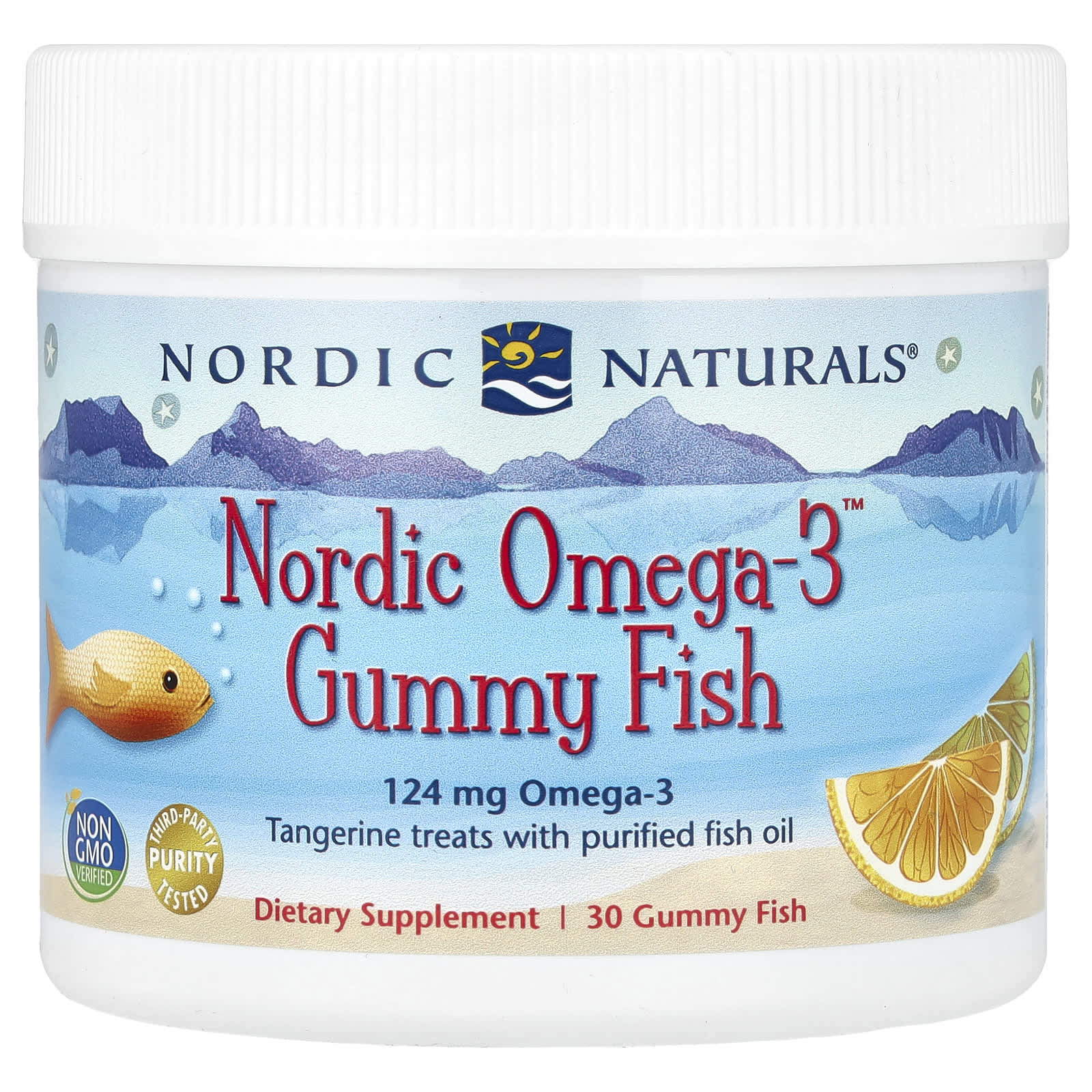 Nordic Naturals, Nordic Omega-3 Gummy Fish, Tangerine Treats, 124 mg, 30 Gummy Fish UPC 768990301407 | HiLife Vitamins