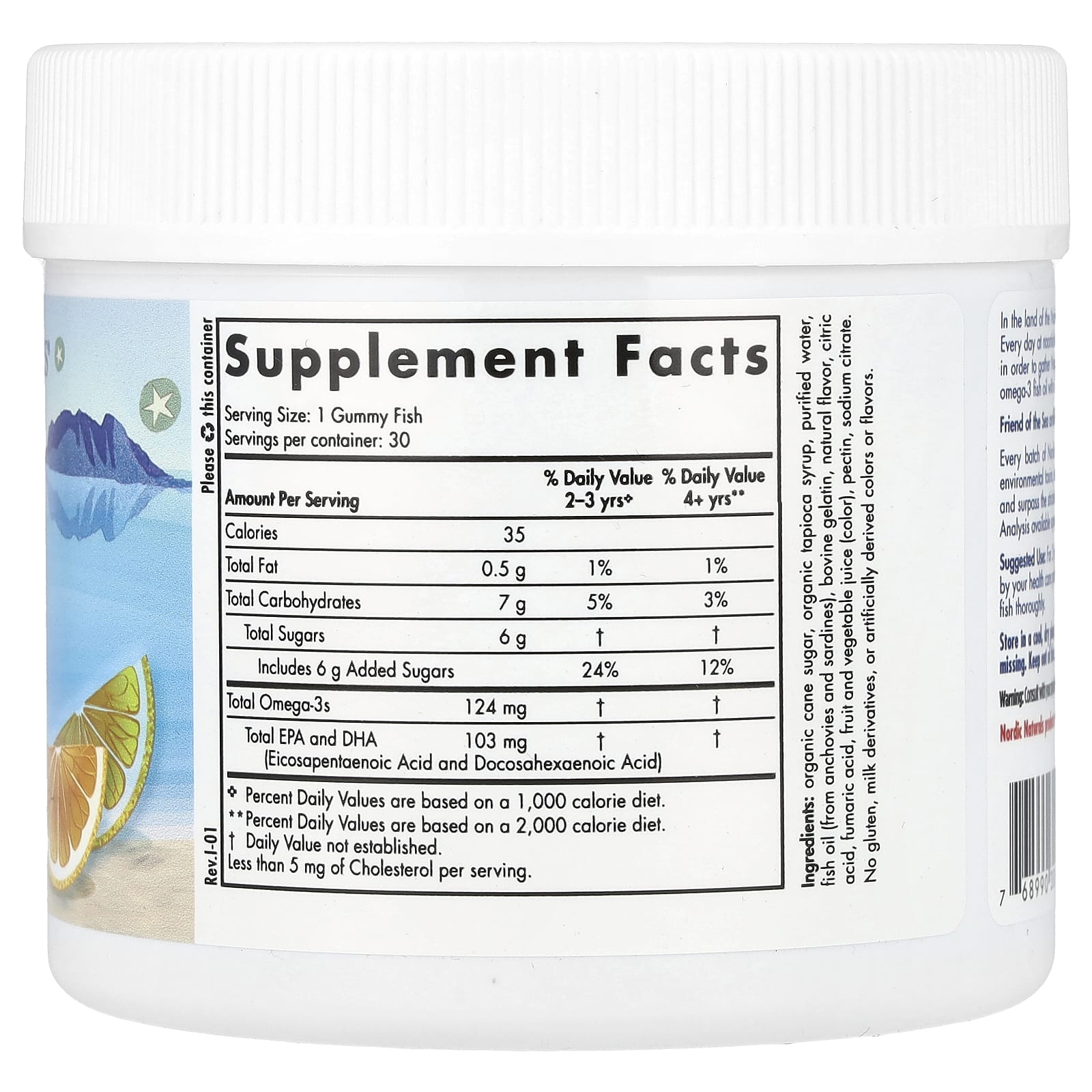 Nordic Naturals, Nordic Omega-3 Gummy Fish, Tangerine Treats, 124 mg, 30 Gummy Fish UPC 768990301407 | HiLife Vitamins