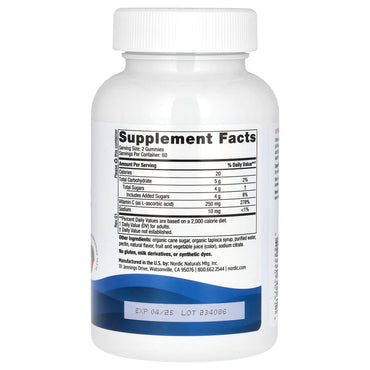 Nordic Naturals, Vitamin C Gummies, Great Tangerine, 250 mg, 120 Gummies UPC 768990301612 | HiLife Vitamins