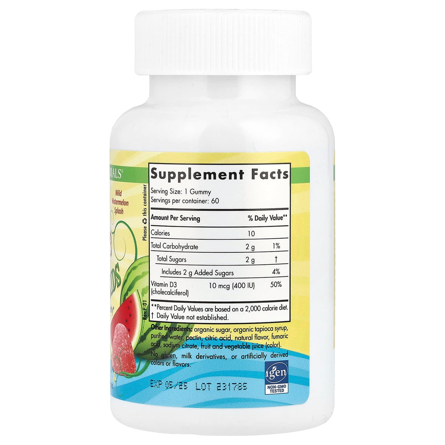 Nordic Naturals, Kids Vitamin D3 Gummies, Wild Watermelon Splash, 400 IU, 60 Gummies UPC 768990311437 | HiLife Vitamins