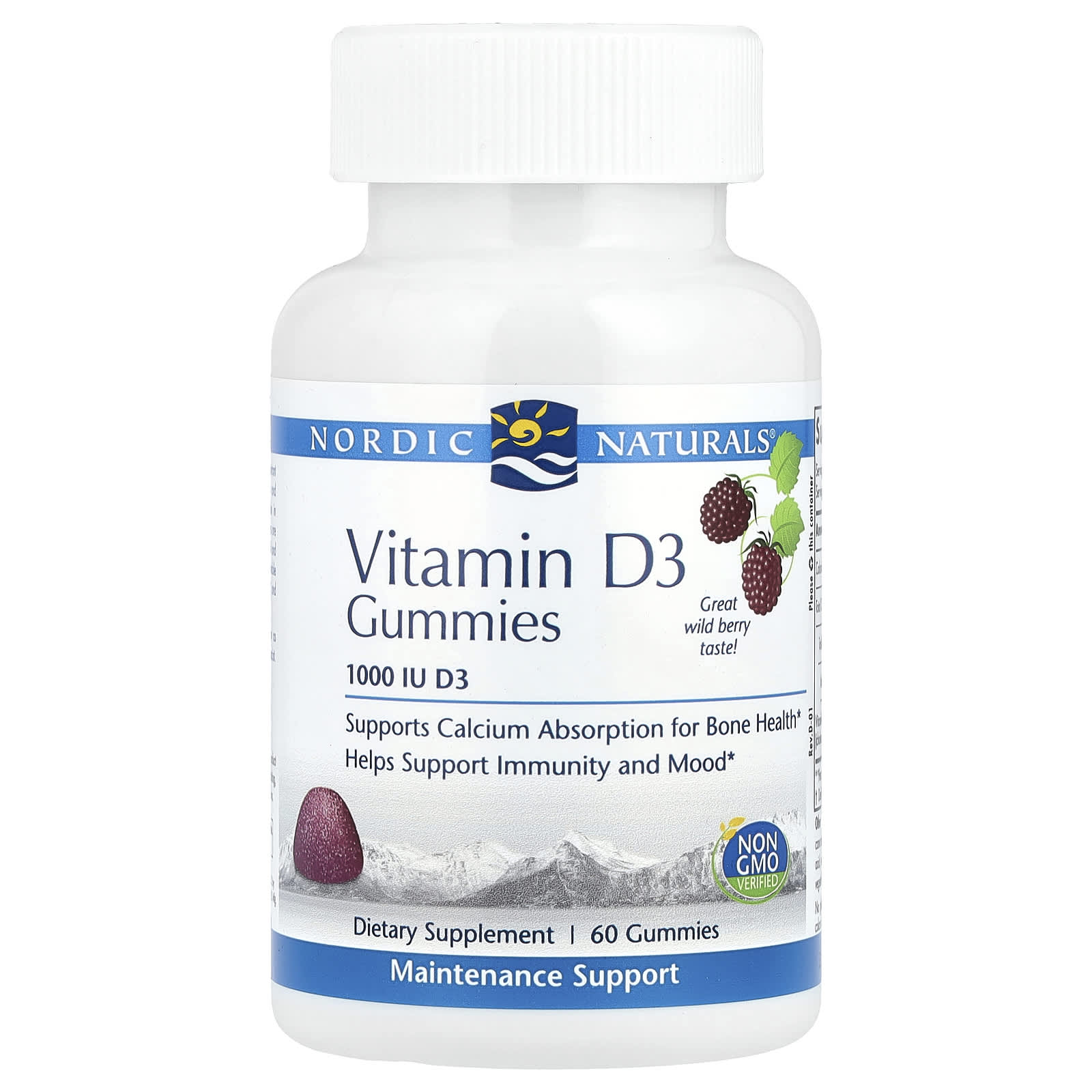 Nordic Naturals, Vitamin D3 Gummies, Wild Berry, 1,000 IU, 60 Gummies UPC 768990311451 | HiLife Vitamins