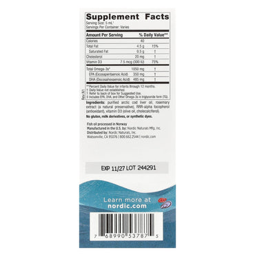 Nordic Naturals, Baby's DHA, 2 fl oz (60 ml) UPC 768990537875 | HiLife Vitamins