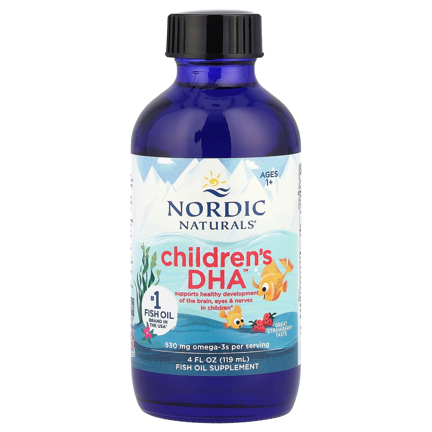 Nordic Naturals, Children's DHA™, Ages 1+, Strawberry, 530 mg, 4 fl oz (119 ml) UPC 768990567803 | HiLife Vitamins