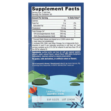 Nordic Naturals, Arctic Cod Liver Oil, Lemon, 180 Softgels UPC 768990578854 | HiLife Vitamins