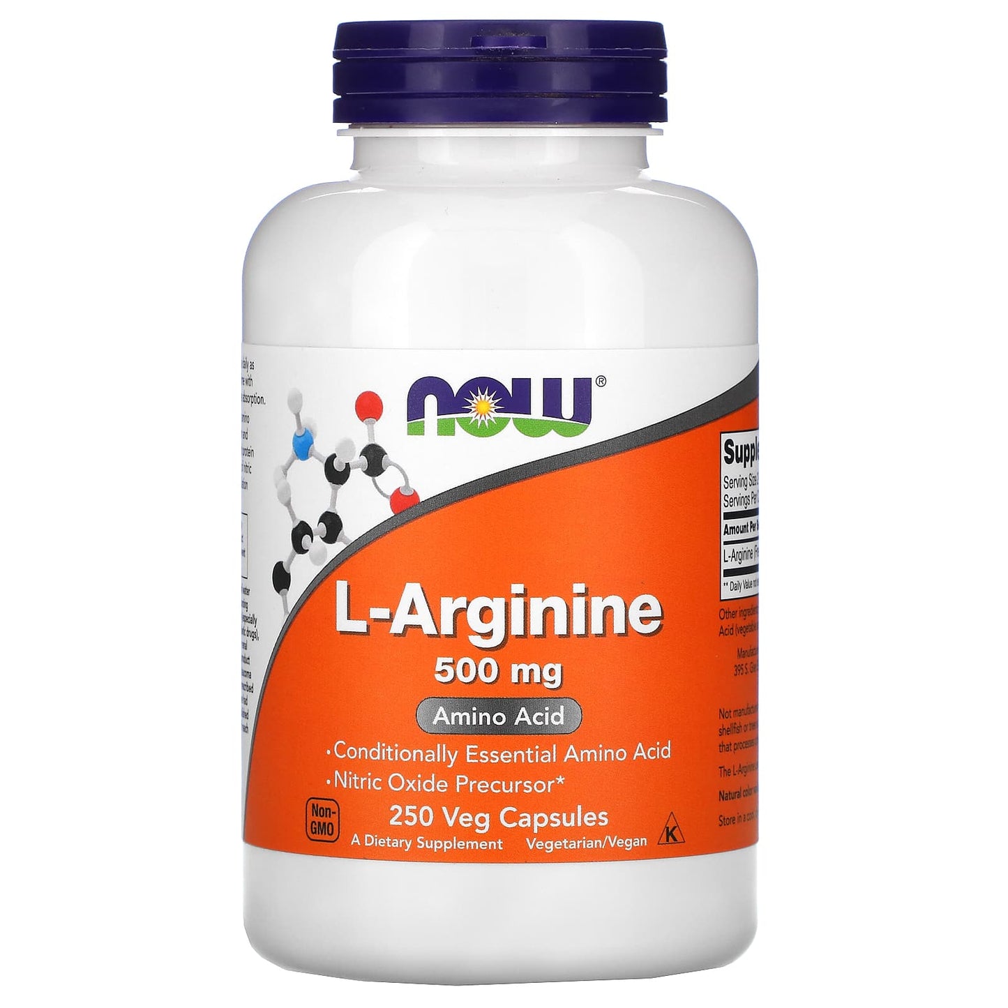 Now Foods, L-Arginine 500 mg, 250 Capsules UPC 733739000316 | HiLife Vitamins