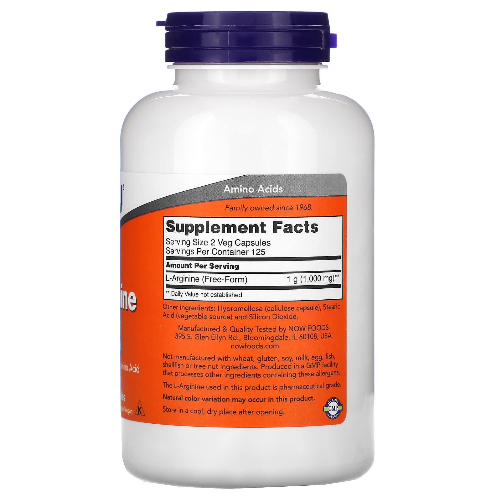 Now Foods, L-Arginine 500 mg, 250 Capsules UPC 733739000316 | HiLife Vitamins