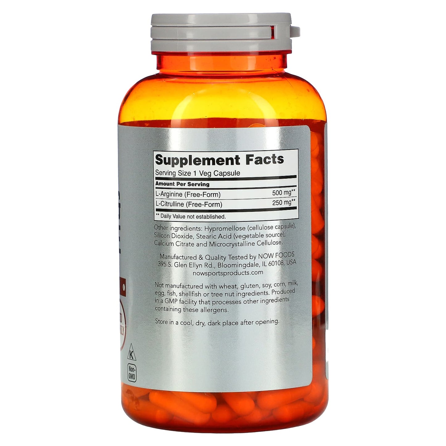 Now Foods, ARGININE 500mg CITRULLINE 250mg, 240 Capsules UPC 733739000385 | HiLife Vitamins