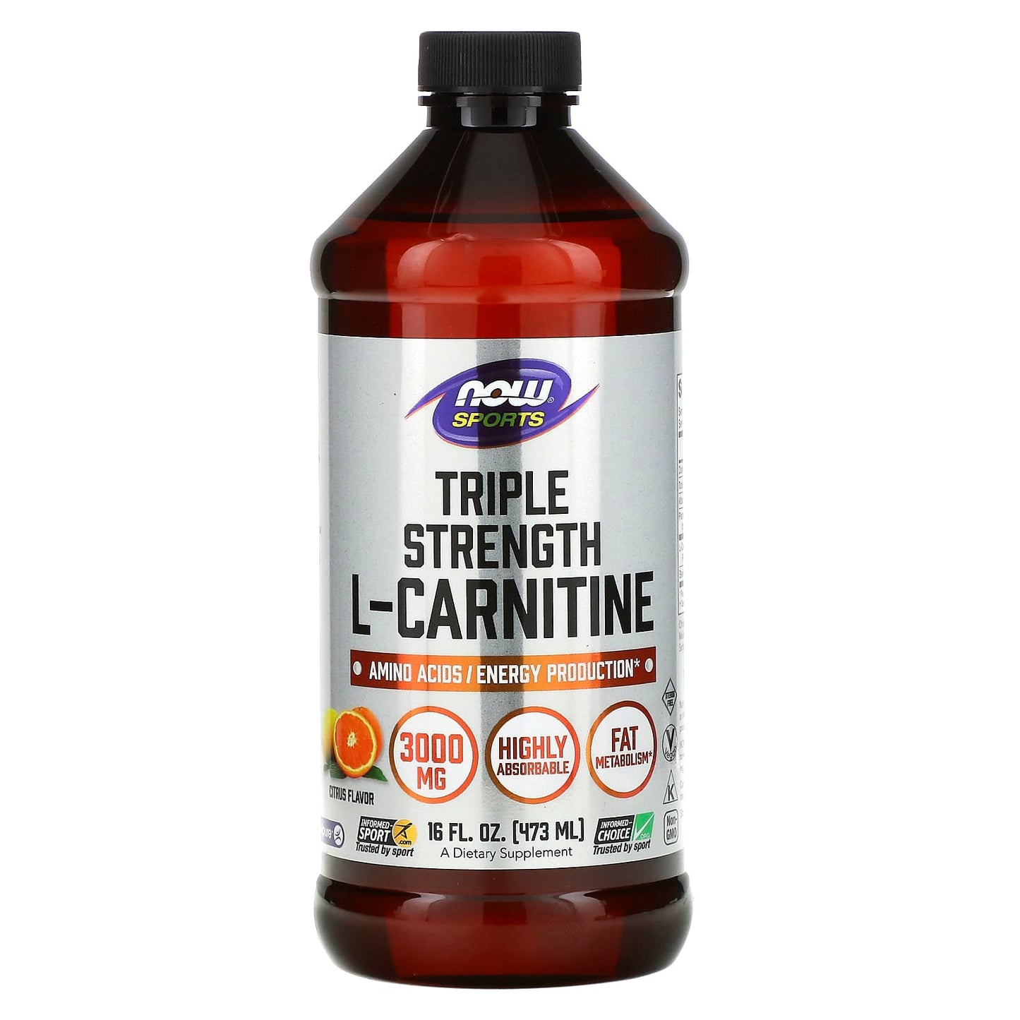 Now Foods, Carnitine 3000mg Citrus Flavor, 16 OZ Liquid UPC 733739000644 | HiLife Vitamins