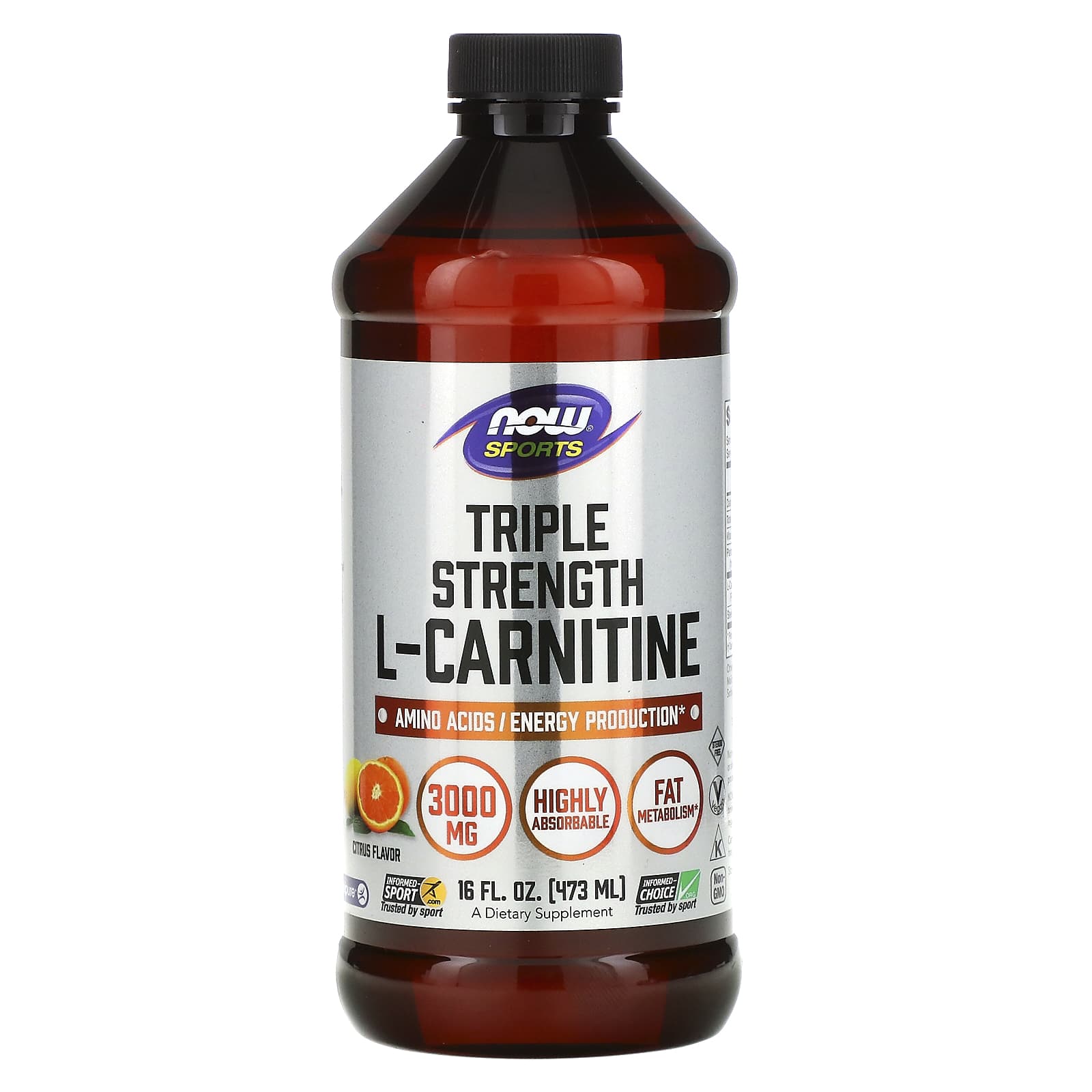Now Foods, Carnitine 3000mg Citrus Flavor, 16 OZ Liquid UPC 733739000644 | HiLife Vitamins
