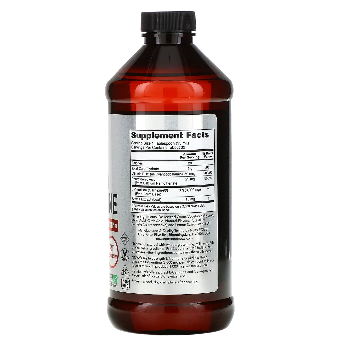 Now Foods, Carnitine 3000mg Citrus Flavor, 16 OZ Liquid UPC 733739000644 | HiLife Vitamins