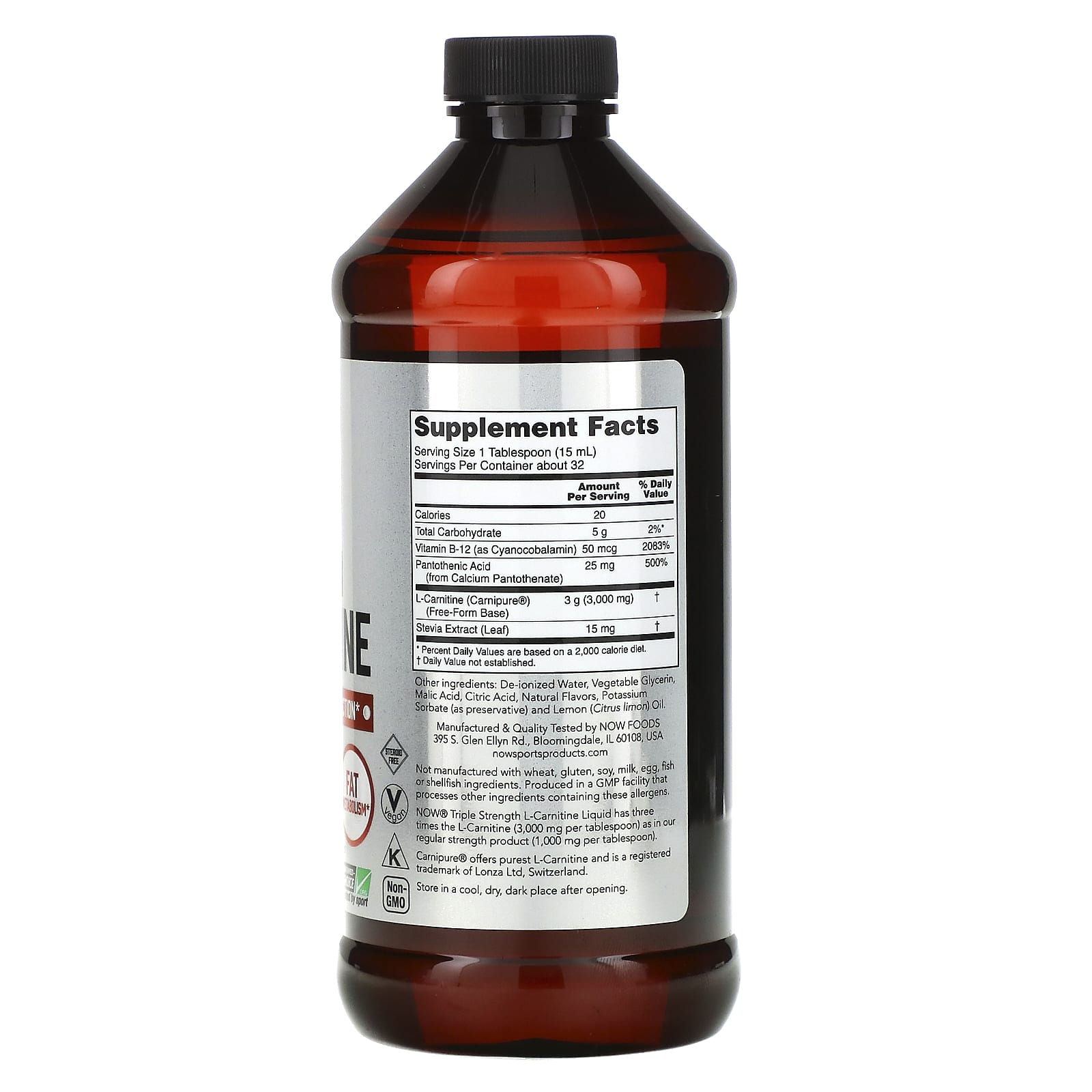 Now Foods, Carnitine 3000mg Citrus Flavor, 16 OZ Liquid UPC 733739000644 | HiLife Vitamins