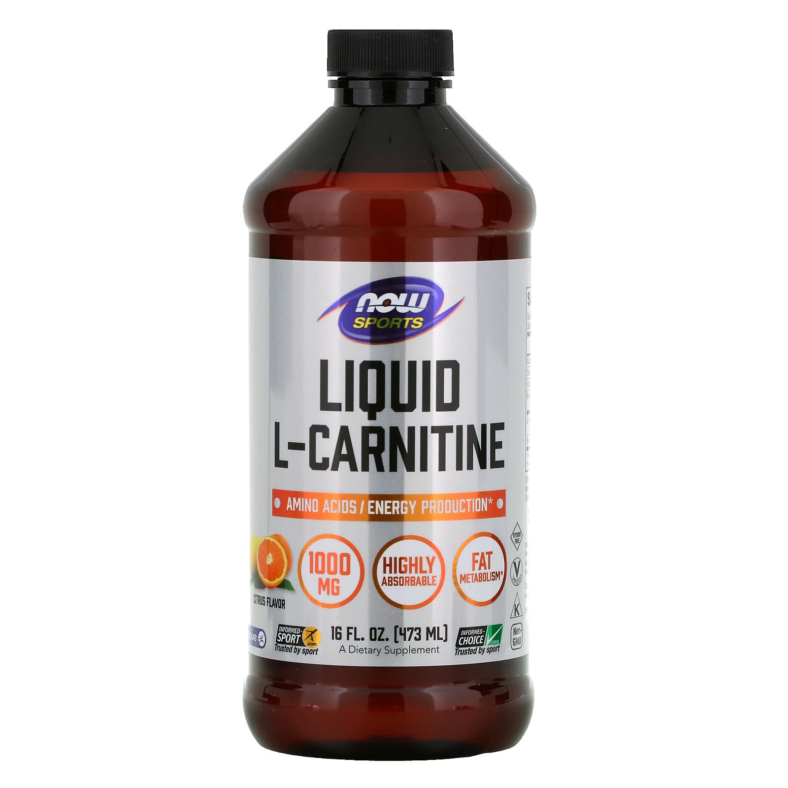 Now Foods, Carnitine 2x Citrus Flavor, 16 OZ Liquid UPC 733739000651 | HiLife Vitamins