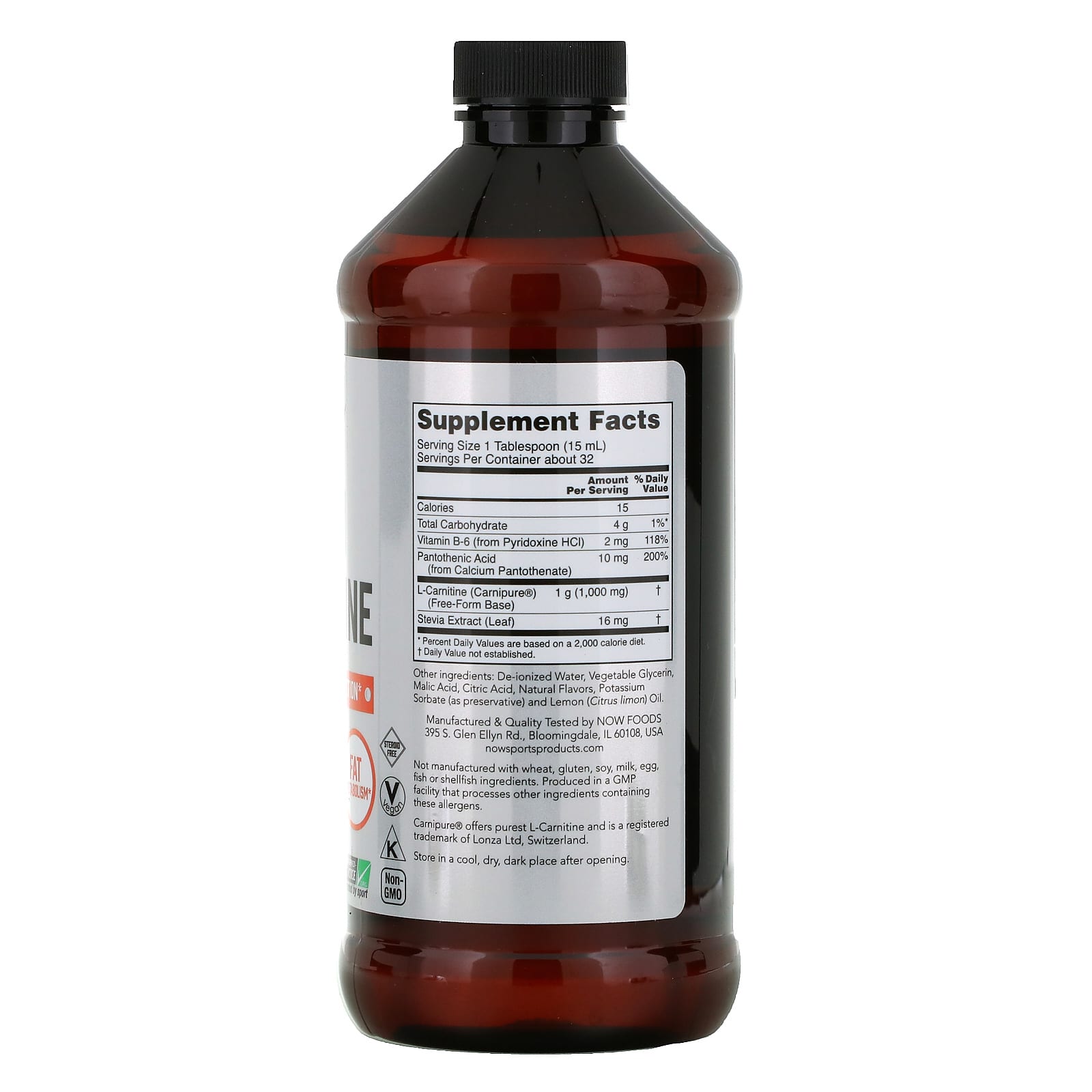 Now Foods, Carnitine 2x Citrus Flavor, 16 OZ Liquid UPC 733739000651 | HiLife Vitamins