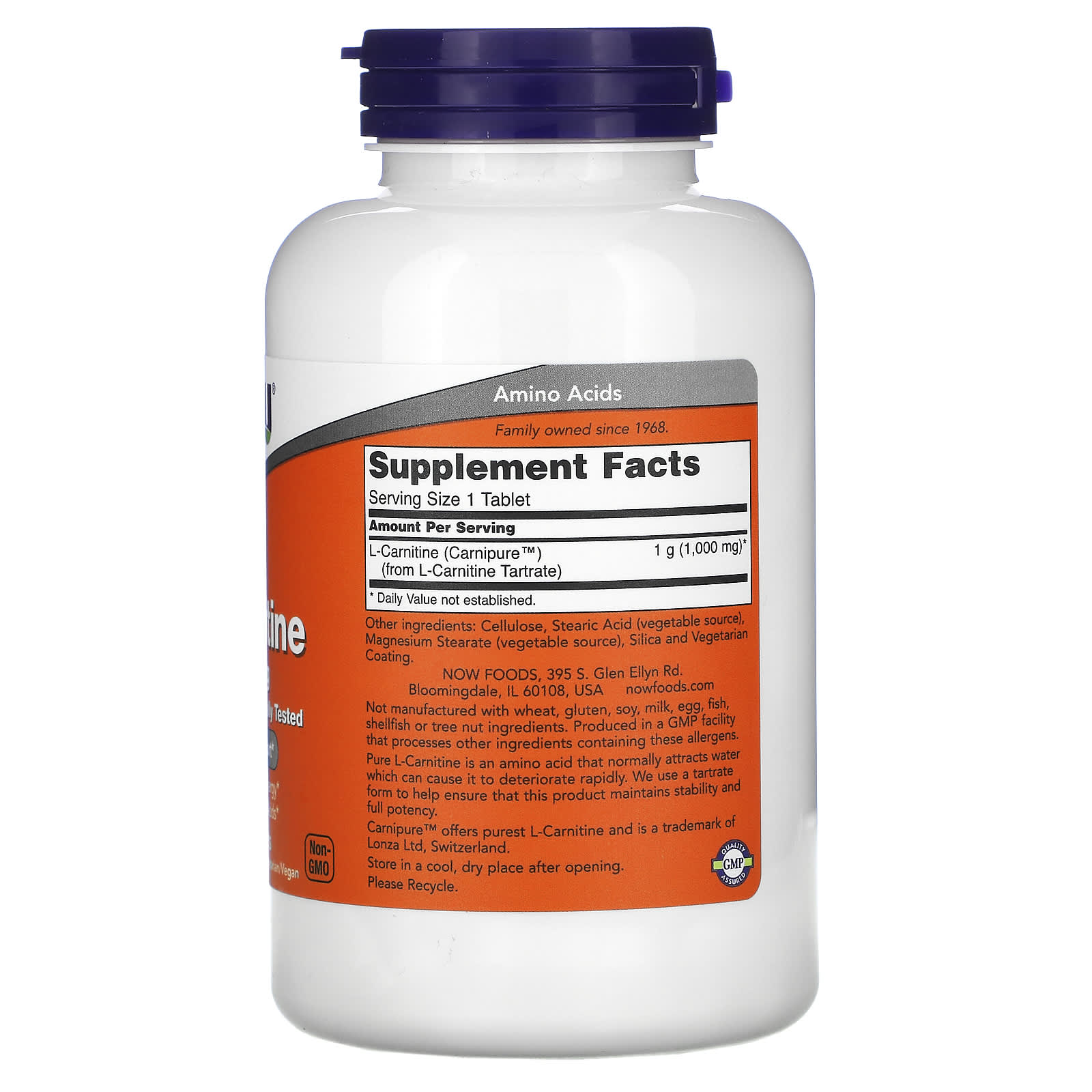 Now Foods, L-Carnitine, 1000 mg, 100 Tablets UPC 733739000682 | HiLife Vitamins