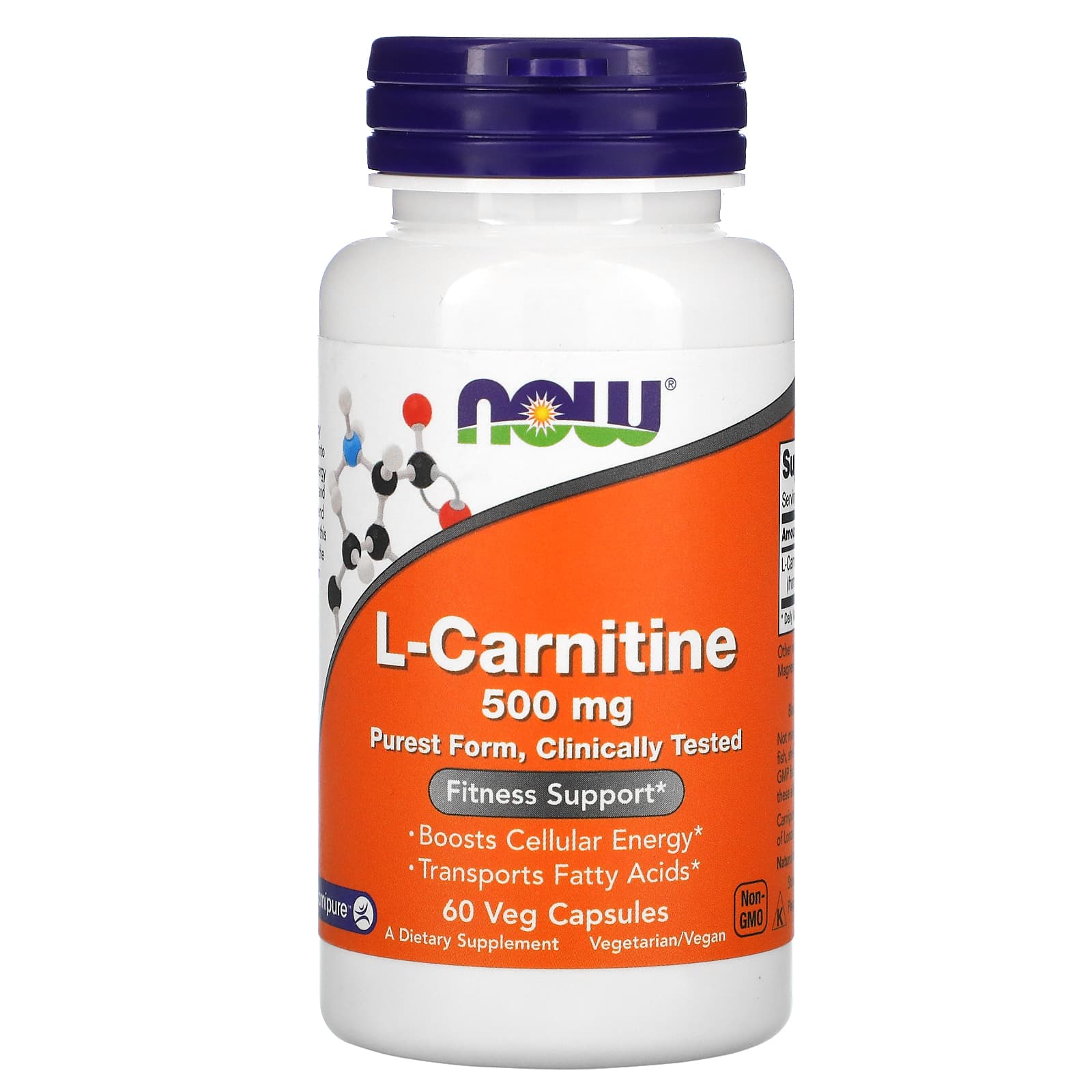 Now Foods, Carnitine 500 mg, 60 Capsules UPC 733739000729 | HiLife Vitamins