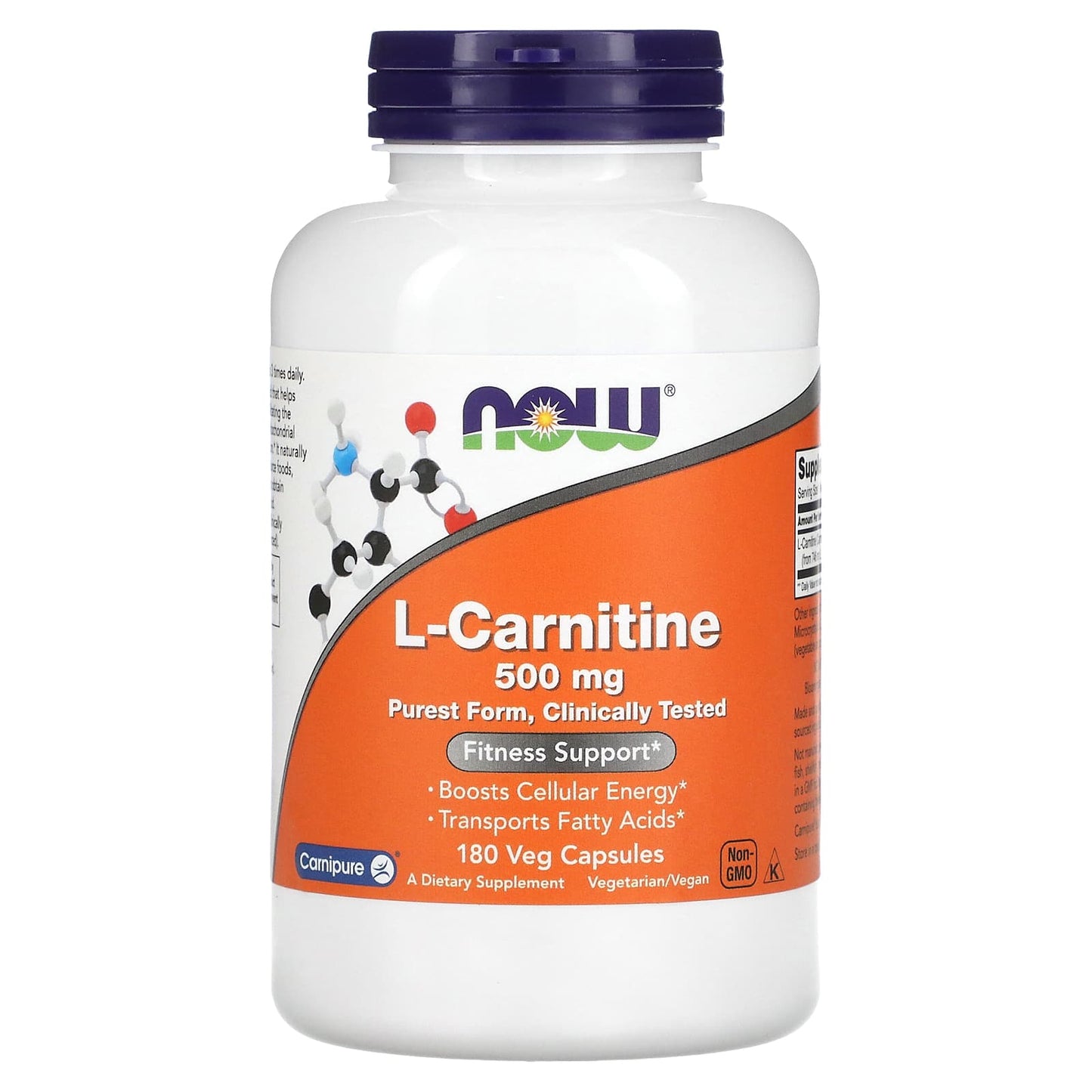 Now Foods, L-Carnitine, 500 mg, 180 Veg Capsules UPC 733739000736 | HiLife Vitamins