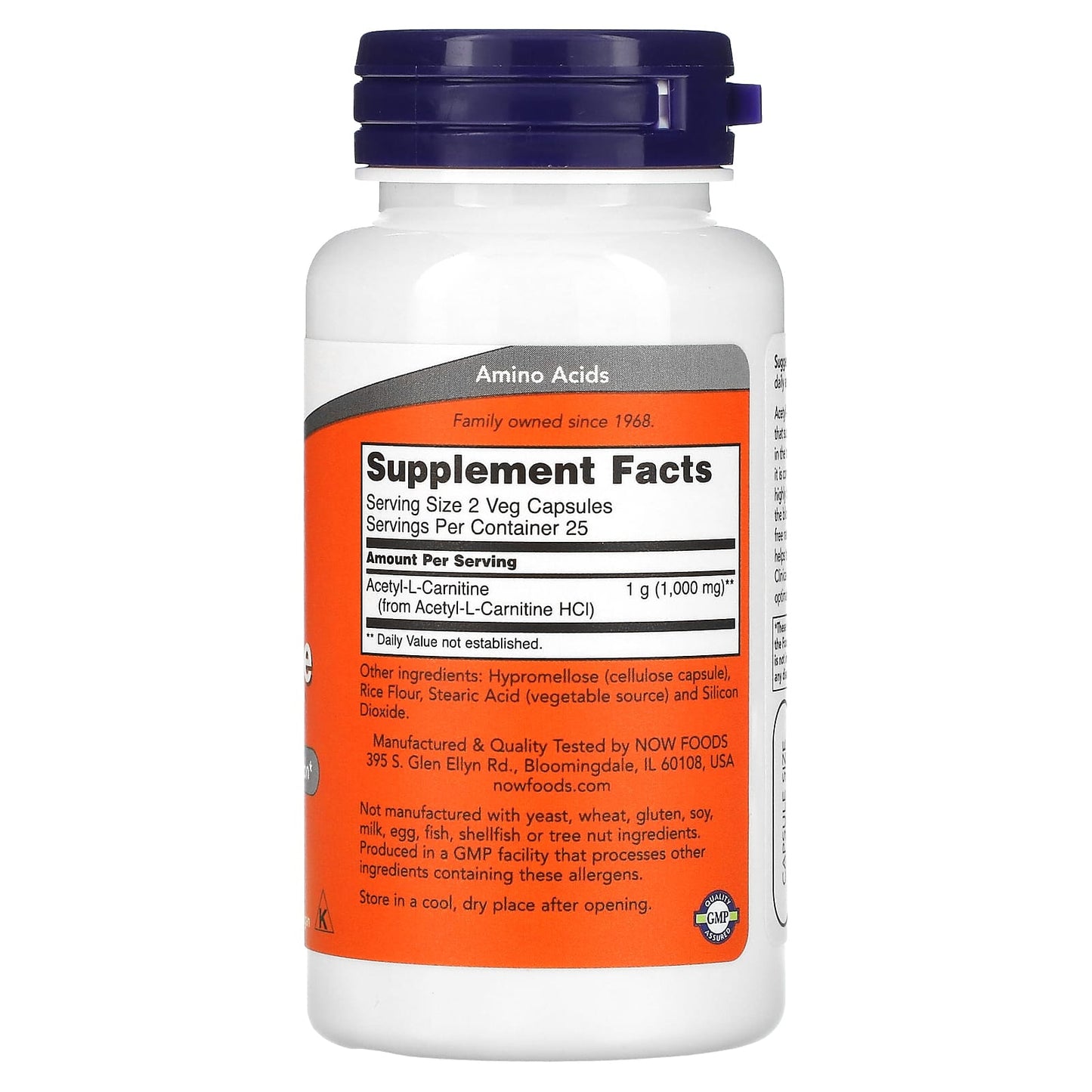 Now Foods, Acetyl L-Carn 500 mg, 50 Capsules UPC 733739000750 | HiLife Vitamins