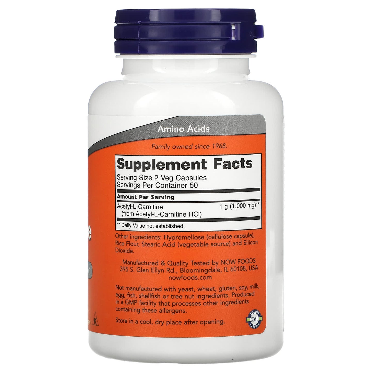 Now Foods, Acetyl L-Carn 500 mg, 100 Veg Capsules UPC 733739000767 | HiLife Vitamins