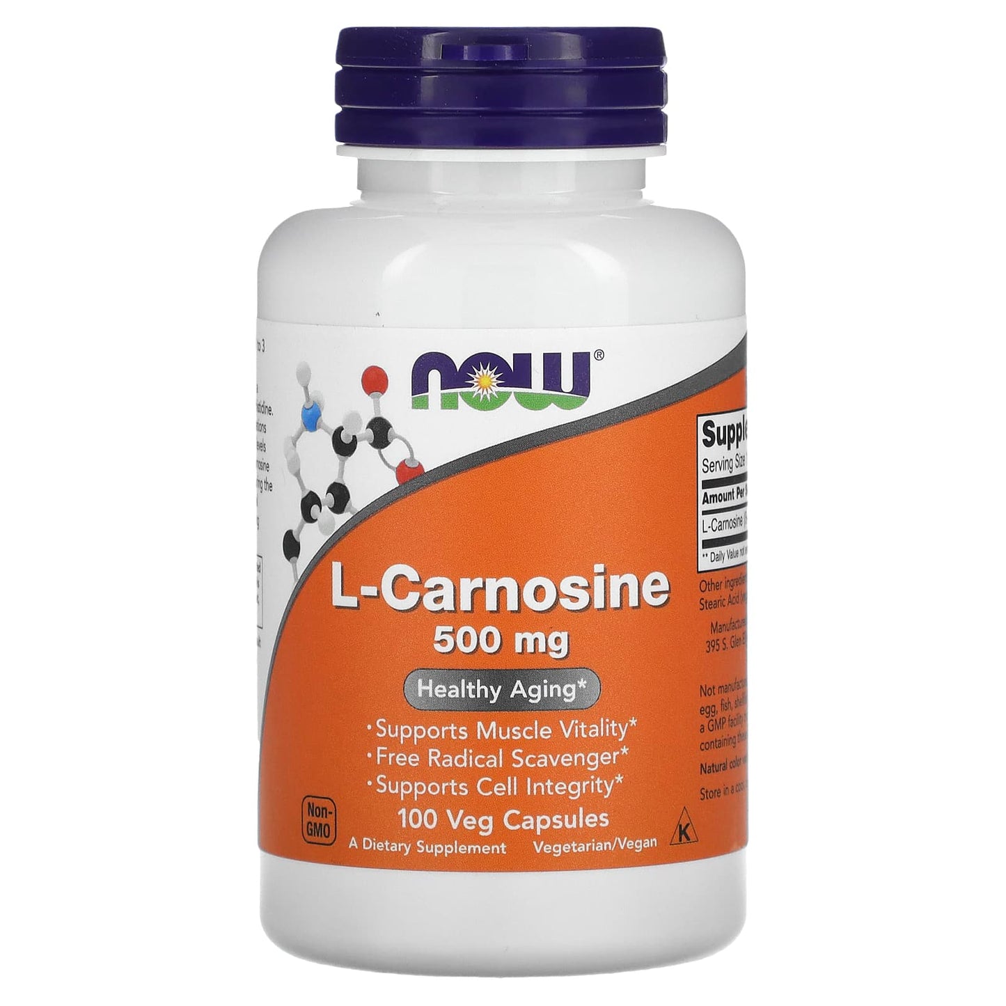 Now Foods, Carnosine 500 mg, 100 Veg Capsules UPC 733739000798 | HiLife Vitamins