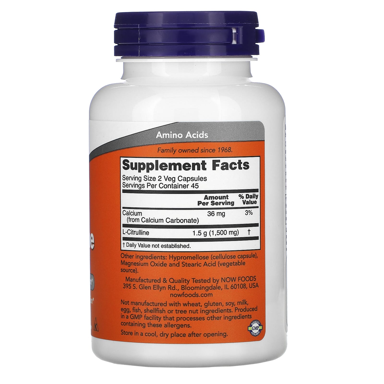 Now Foods, CITRULLINE 750MG 90, 90 Capsules UPC 733739000835 | HiLife Vitamins