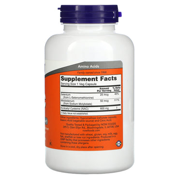 Now Foods, Nac-Acetyl Cysteine 600 mg, 250 Capsules UPC 733739000866 | HiLife Vitamins