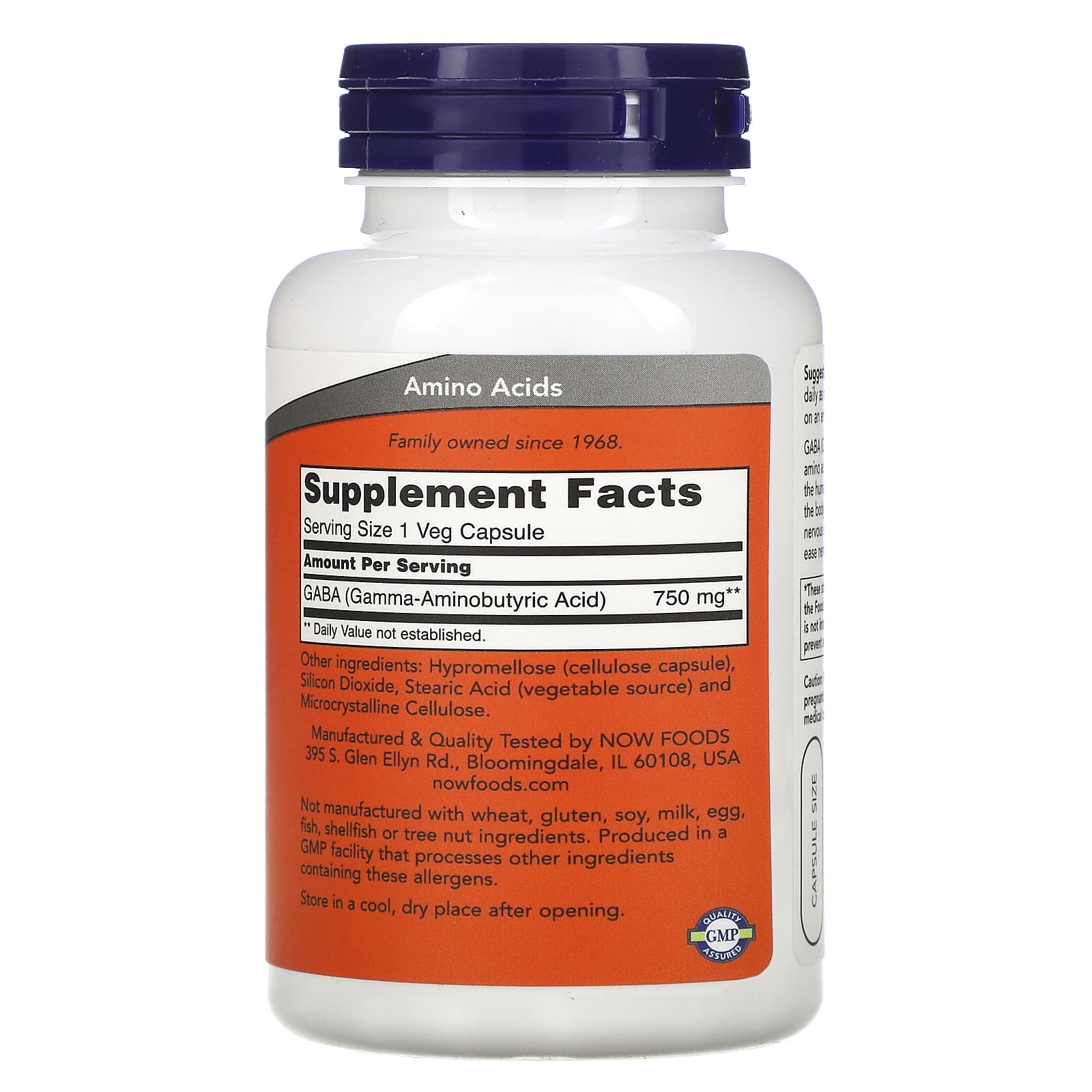 Now Foods, Gaba 750mg 100, 100 Vegetarian Capsules UPC 733739000897 | HiLife Vitamins