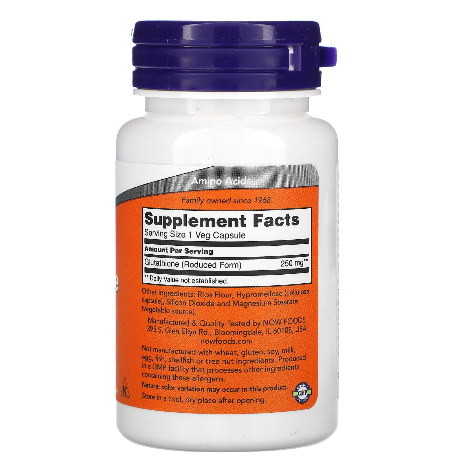 Now Foods, L-Glutathione 250 mg, 60 Veg Capsules UPC 733739000965 | HiLife Vitamins