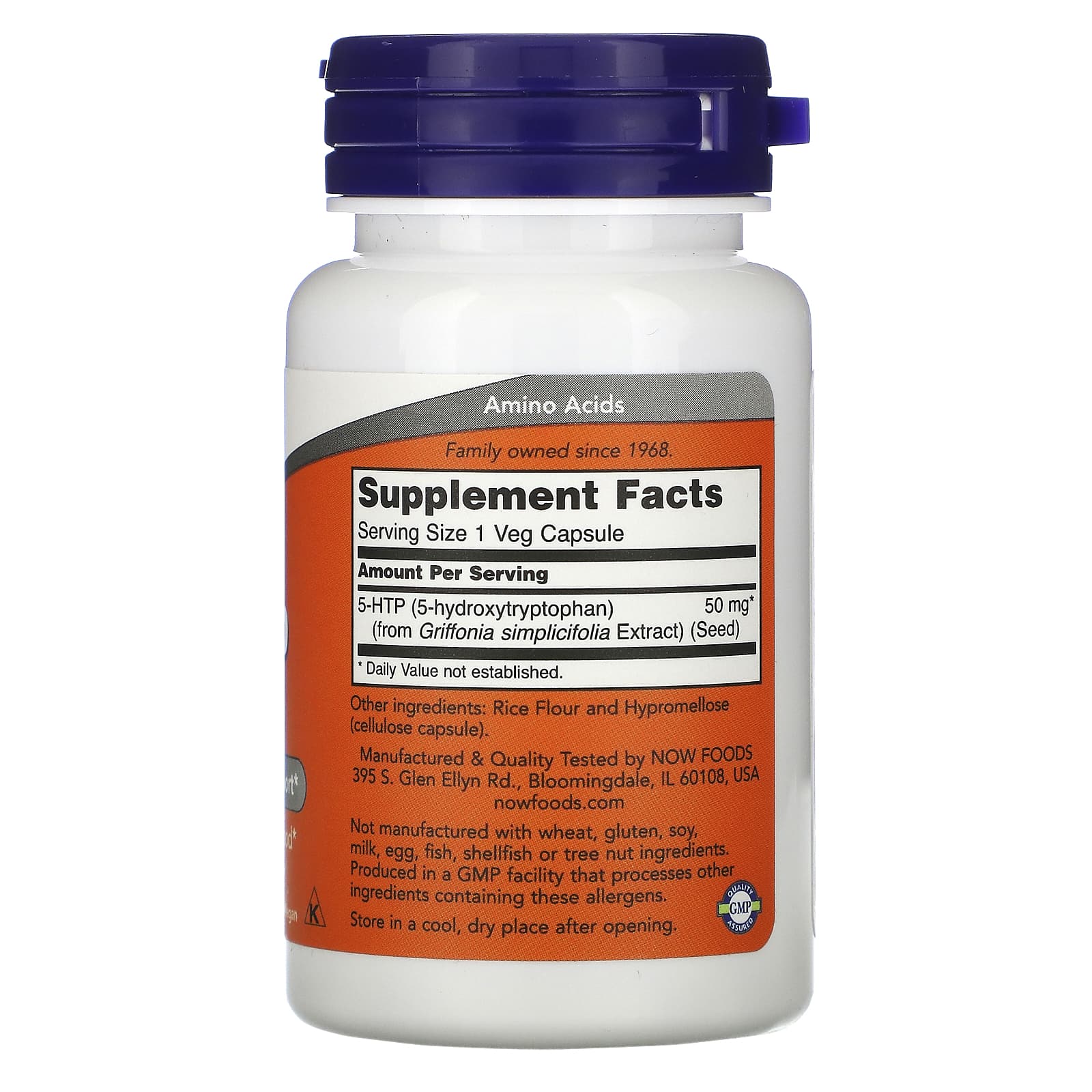 Now Foods, 5-HTP 50mg, 30 Capsules UPC 733739000972 | HiLife Vitamins