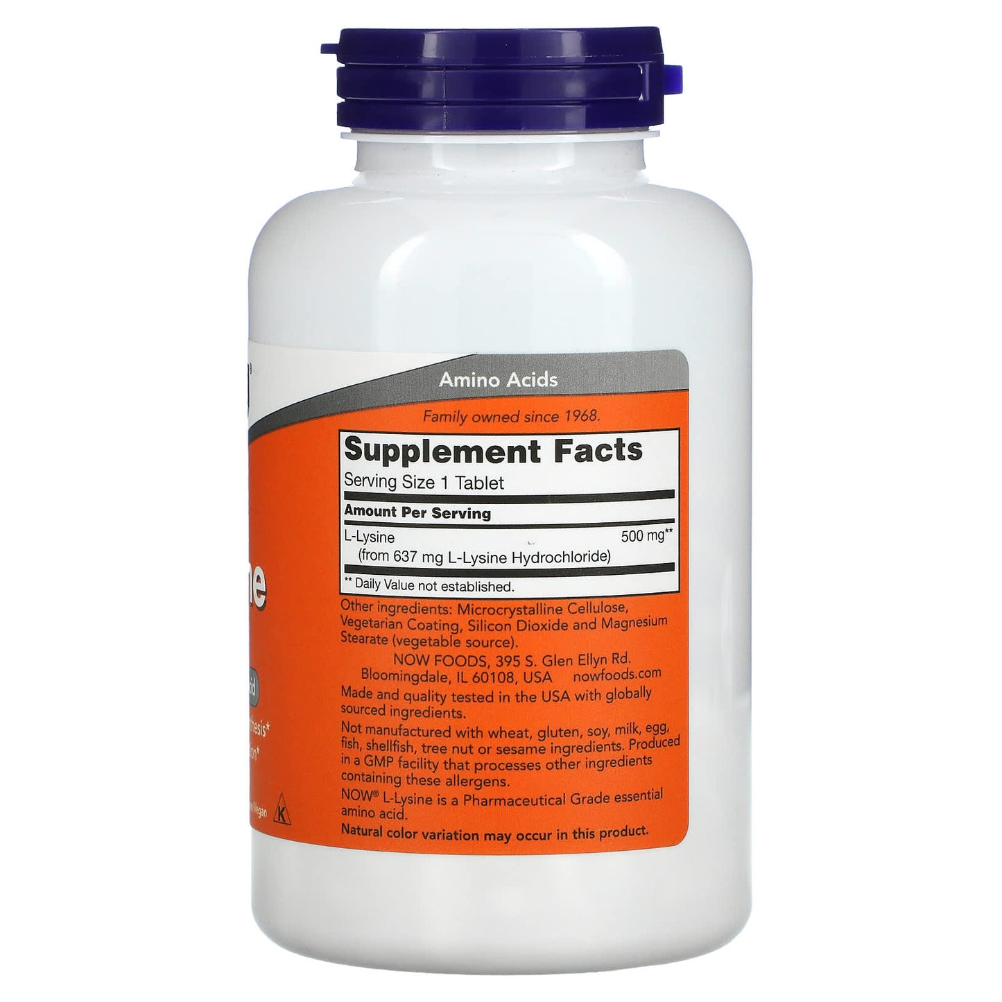 Now Foods, Lysine 500 mg, 250 Tablets UPC 733739001023 | HiLife Vitamins