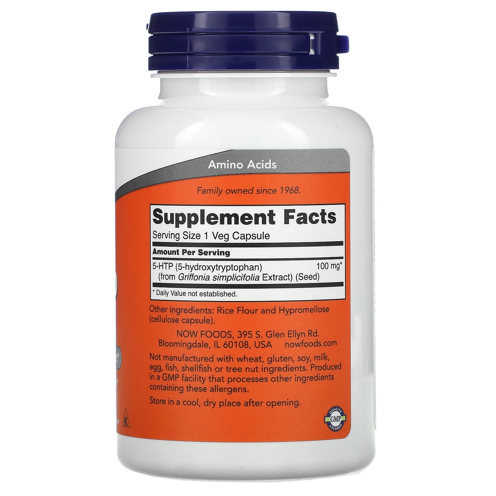 Now Foods, 5-HTP, 100 mg, 120 Veg Capsules UPC 733739001061 | HiLife Vitamins