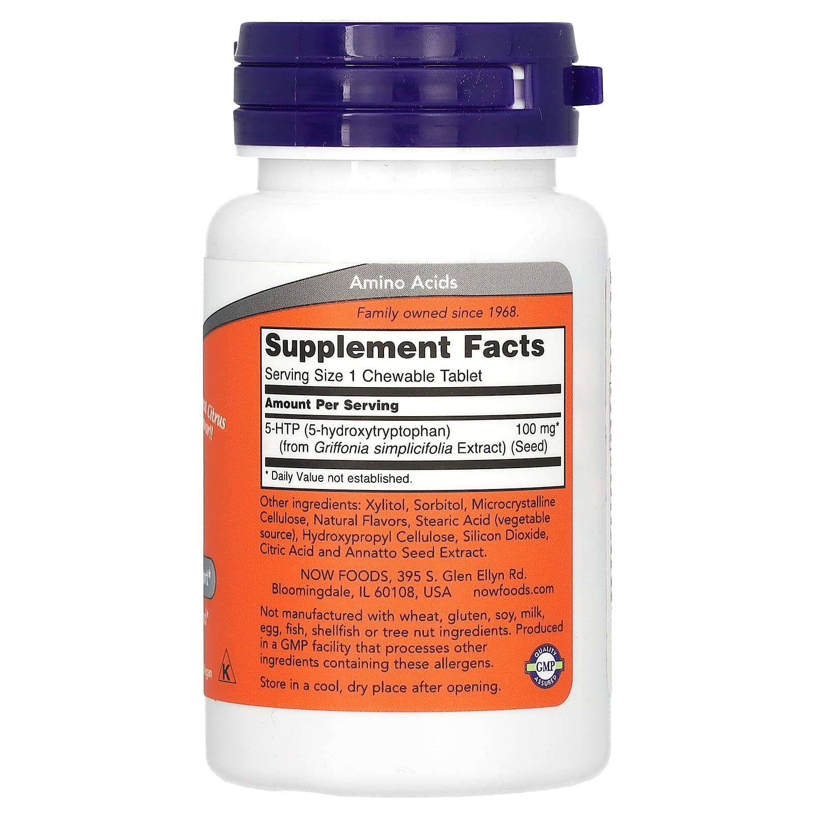 Now Foods, 5-HTP 100mg, 90 Chewables UPC 733739001092 | HiLife Vitamins
