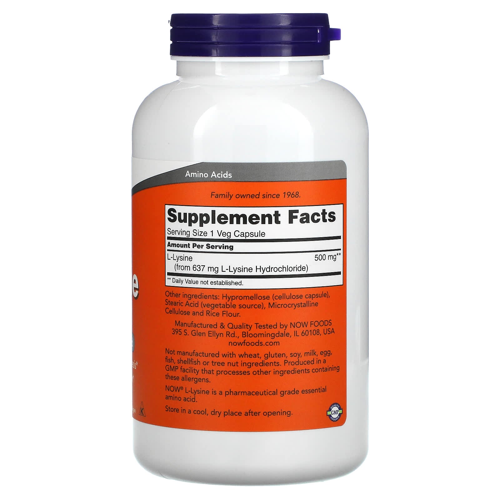 Now Foods, Lysine 500 mg, 250 Capsules UPC 733739001122 | HiLife Vitamins