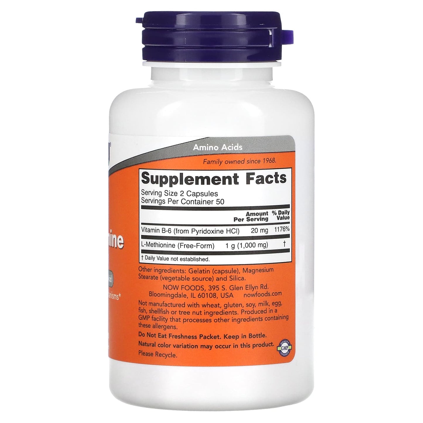 Now Foods, L-Methionine, 500 mg, 100 Capsules UPC 733739001177 | HiLife Vitamins